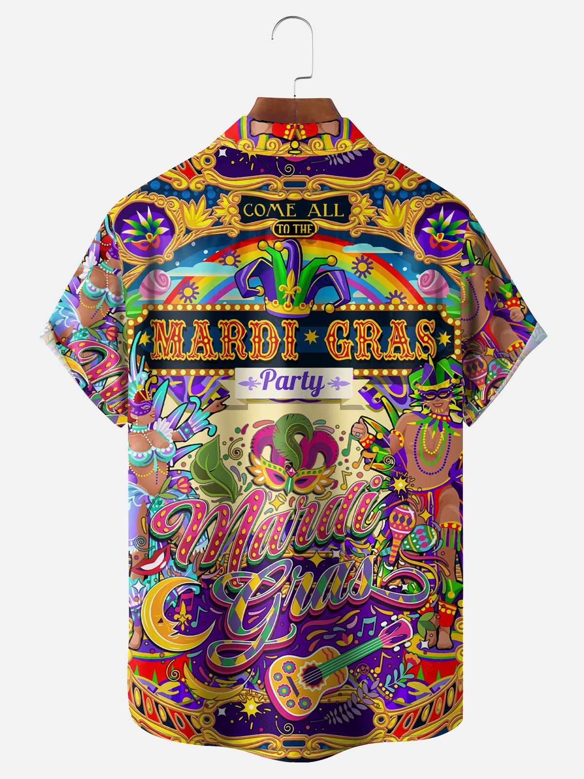 Moisture-wicking Mardi Gras Mask Guitar Chest Pocket Casual Shirt