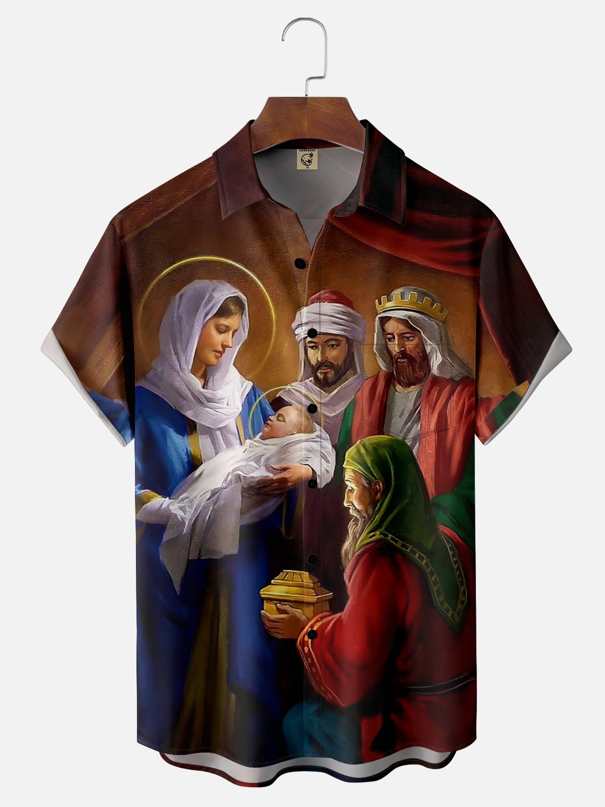 Moisture-wicking Religious Marian Three Kings Chest Pocket Hawaiian Shirt