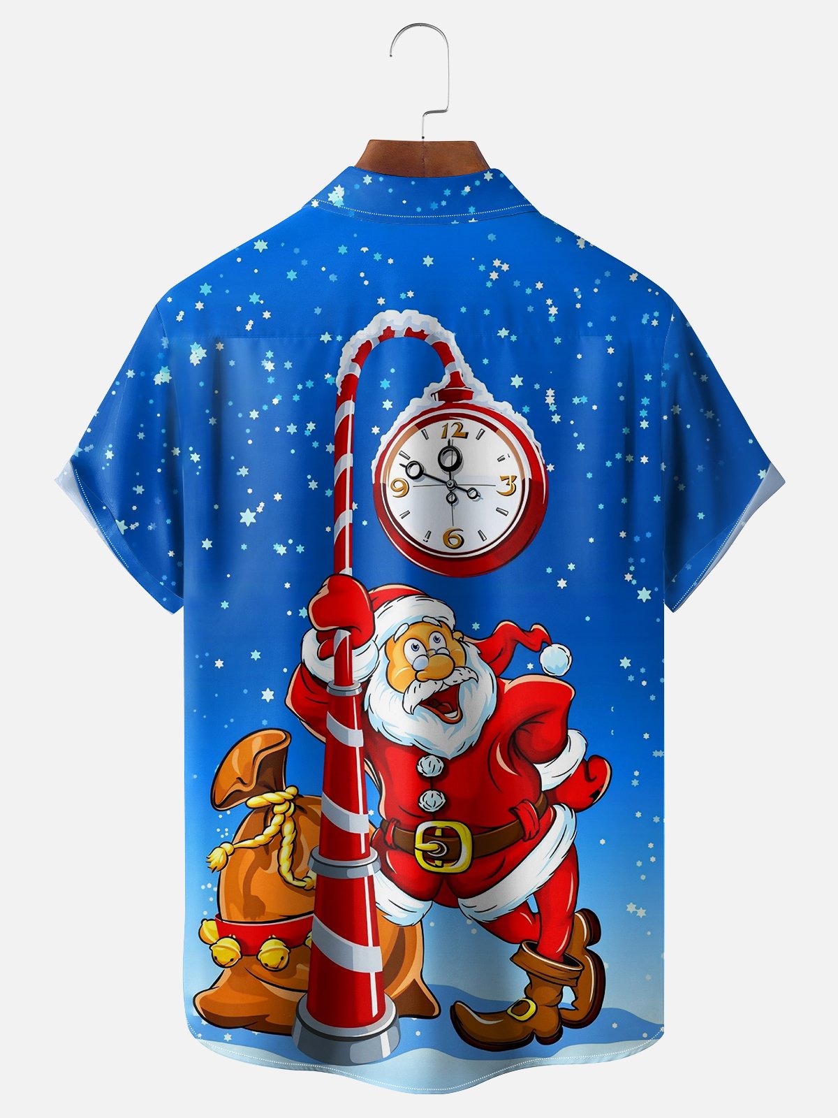 Moisture-wicking Christmas Santa Claus Chest Pocket Casual Shirt