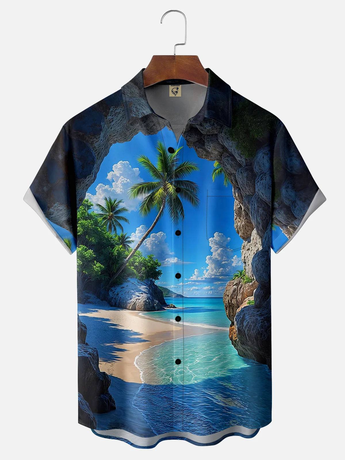 Moisture-wicking Palm Tree Seaside Vacation Chest Pocket Hawaiian Shirt