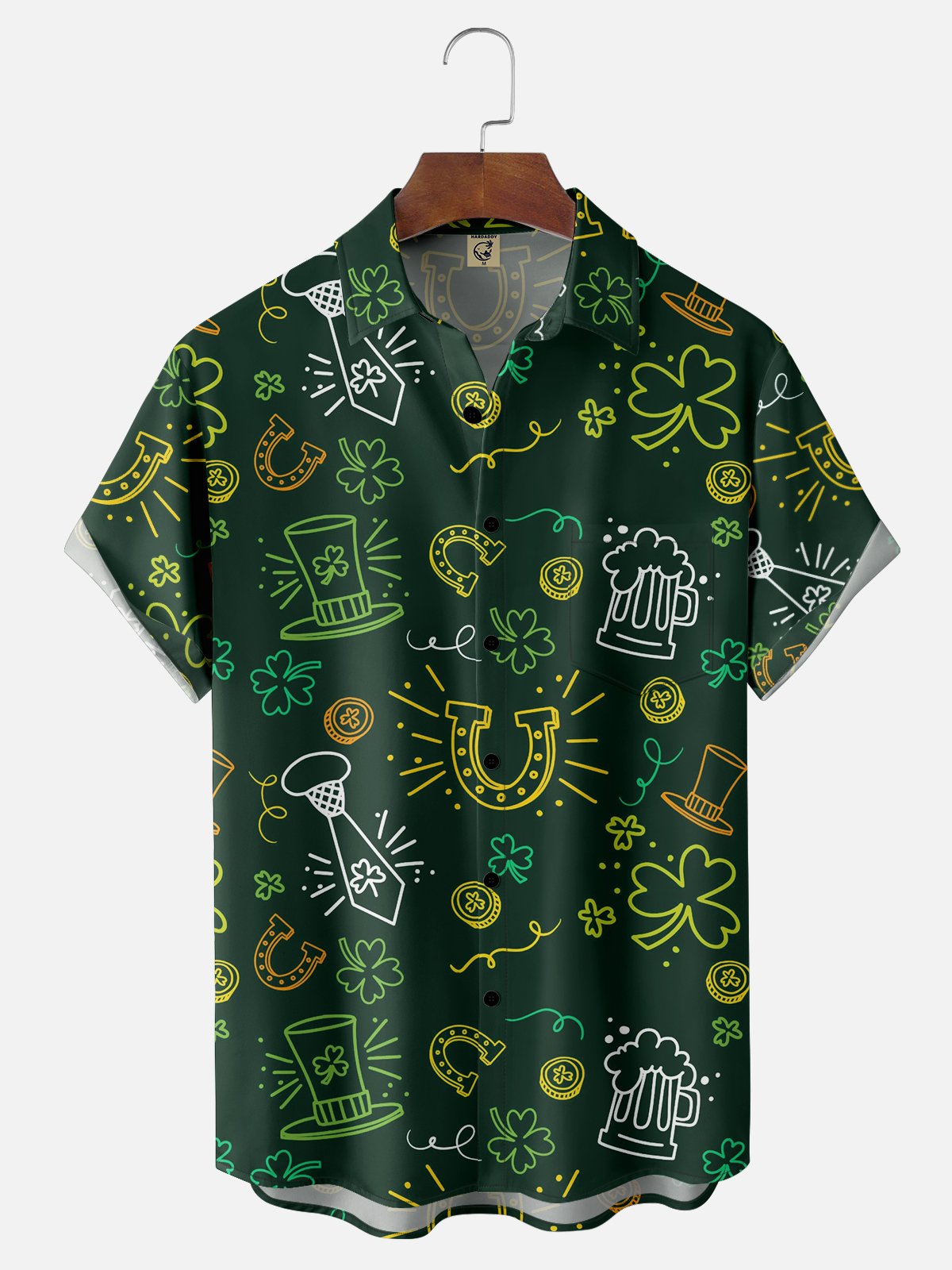 Four-Leaf Clover Graphic Casual Breathable Short Sleeve Hawaiian Shirts