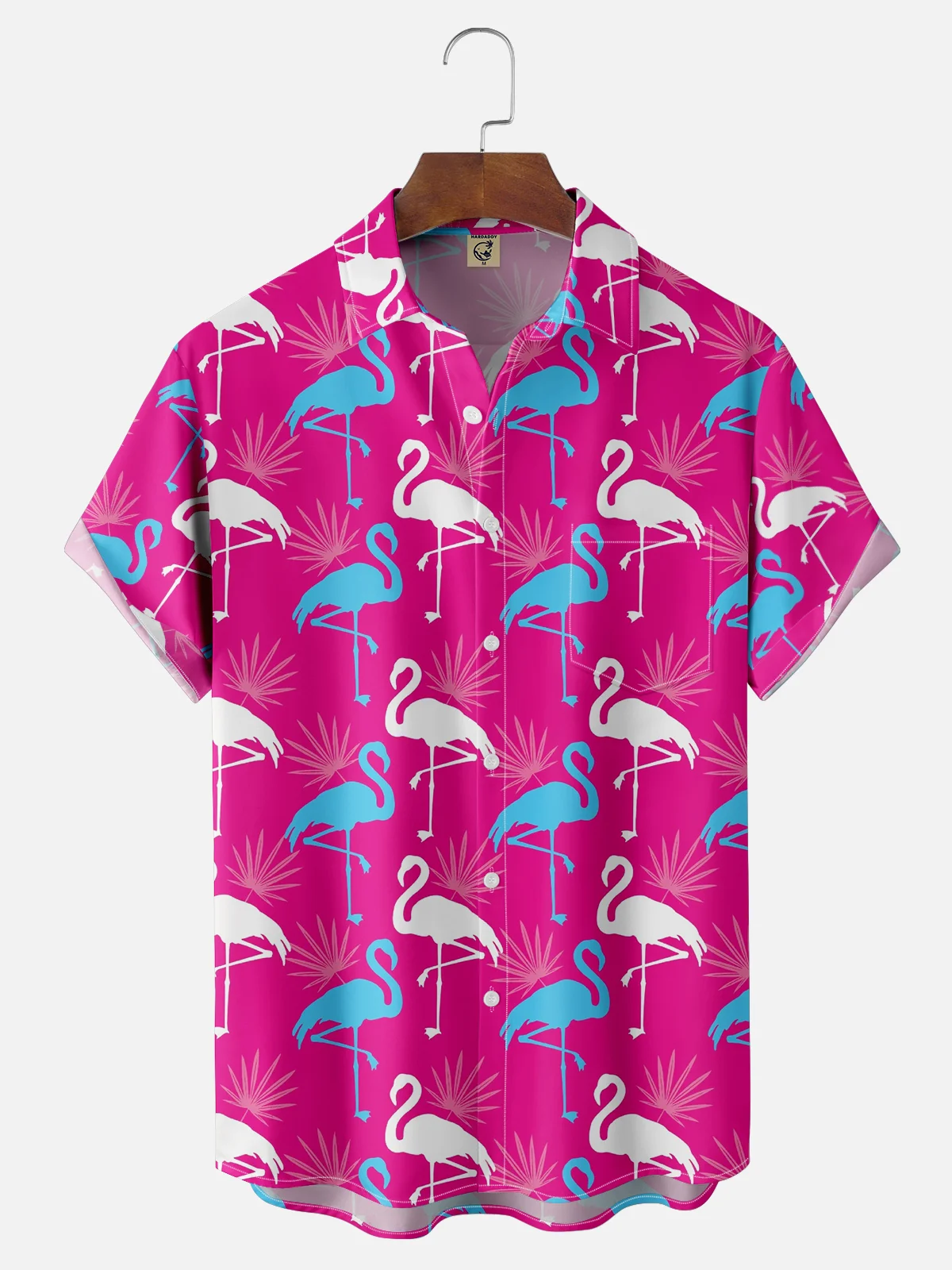 Moisture Wicking Hawaiian Flamingo Chest Pocket Casual Shirt