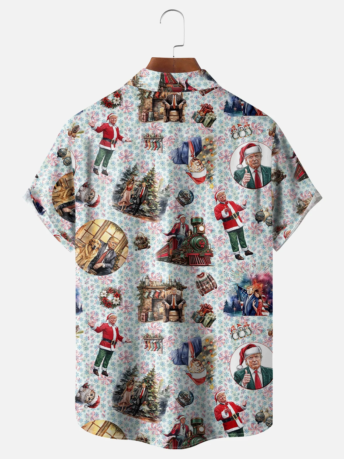 Moisture-wicking Christmas Trump Santa Claus Chest Pocket Hawaiian Shirt