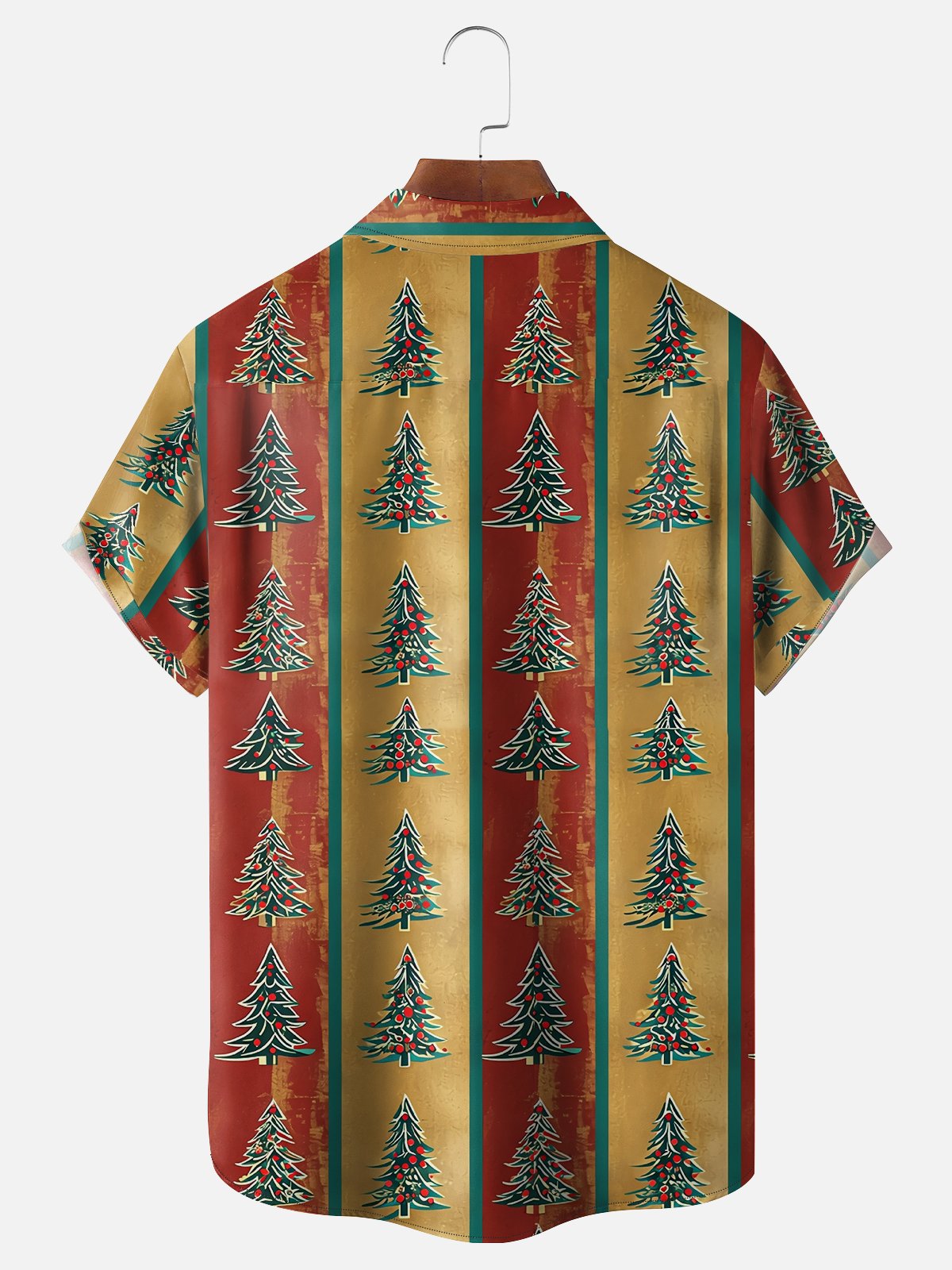 Moisture-wicking Christmas Classic Retro Christmas Tree Chest Pocket Hawaiian Shirt