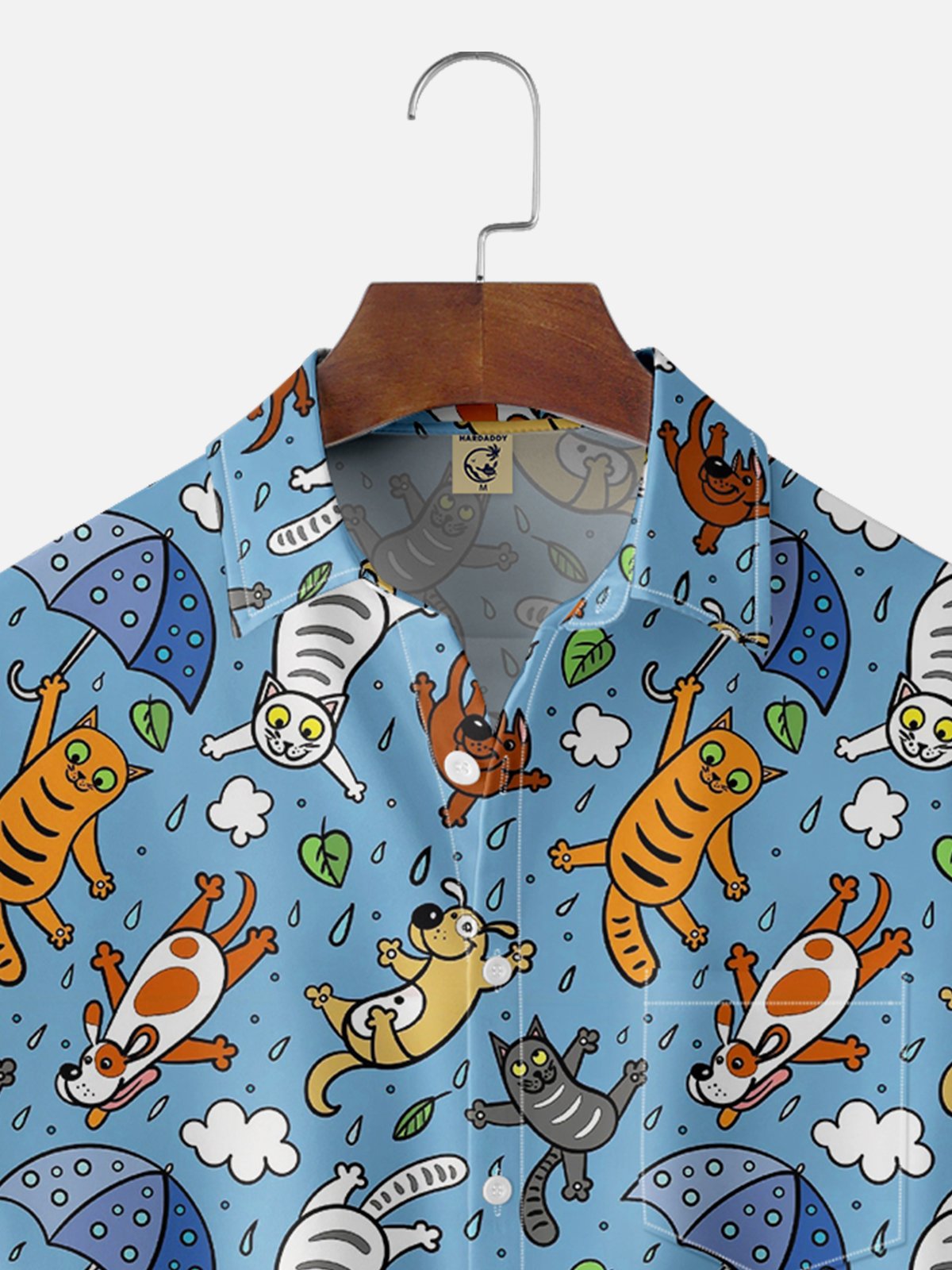 Moisture-wicking Cartoon Cats Chest Pocket Casual Shirt