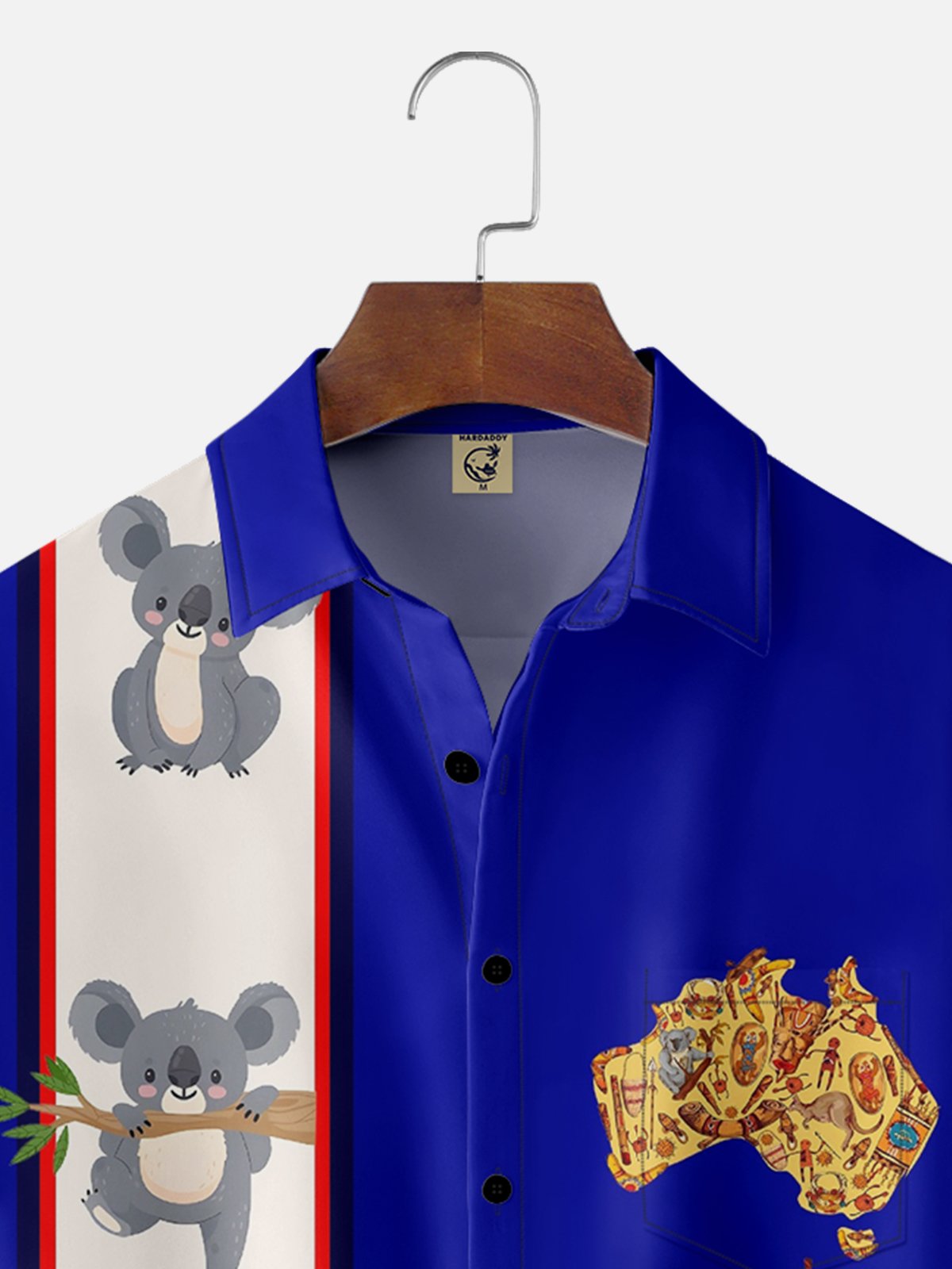 Moisture-wicking Australia Day Koala Art Blue Chest Pocket Bowling Shirt