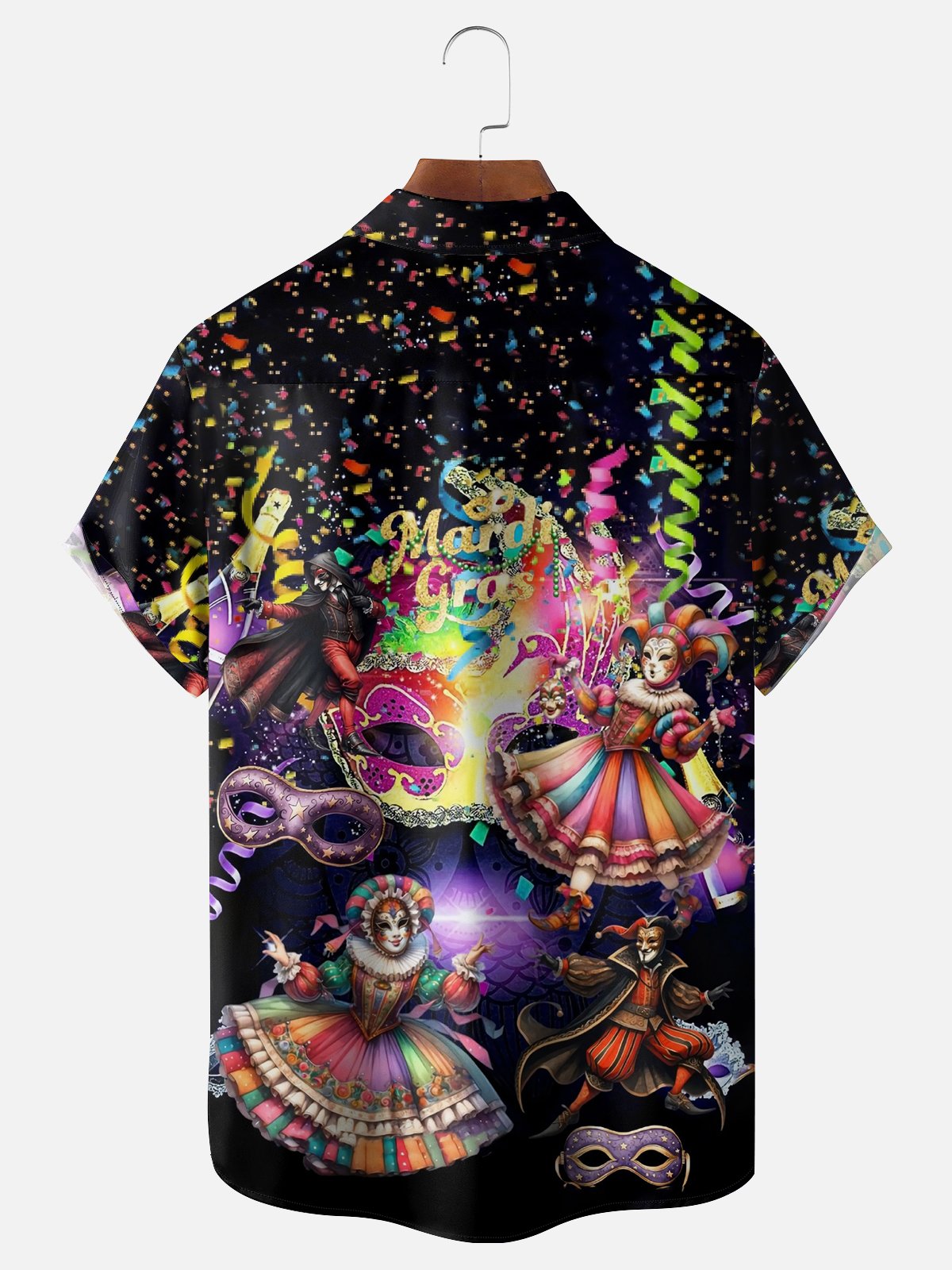 Moisture-wicking Mardi Gras Carnival Mask Celebration Chest Pocket Casual Shirt