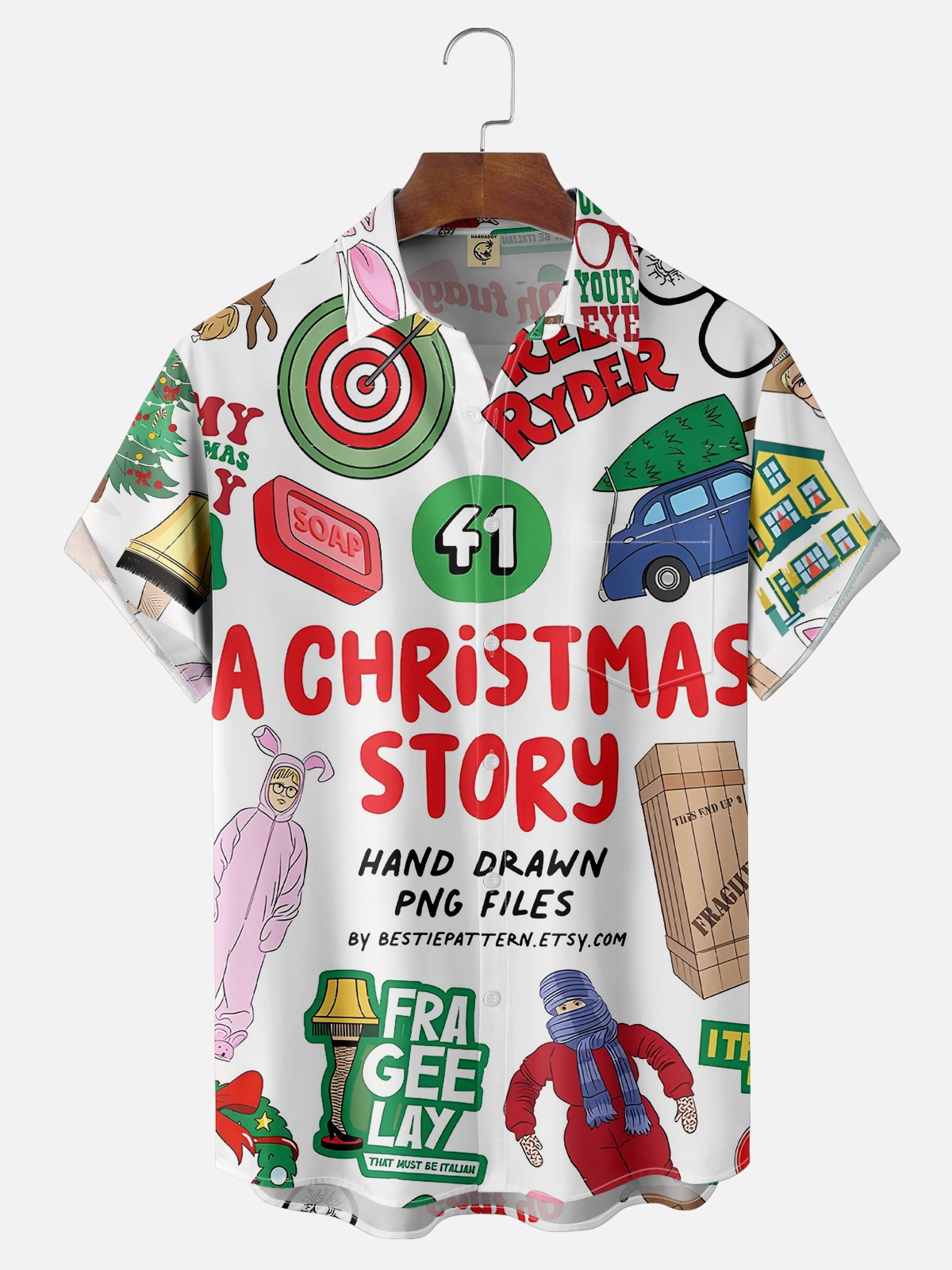 Moisture-wicking Movie Art Griswold Christmas Story Chest Pocket Hawaiian Shirt