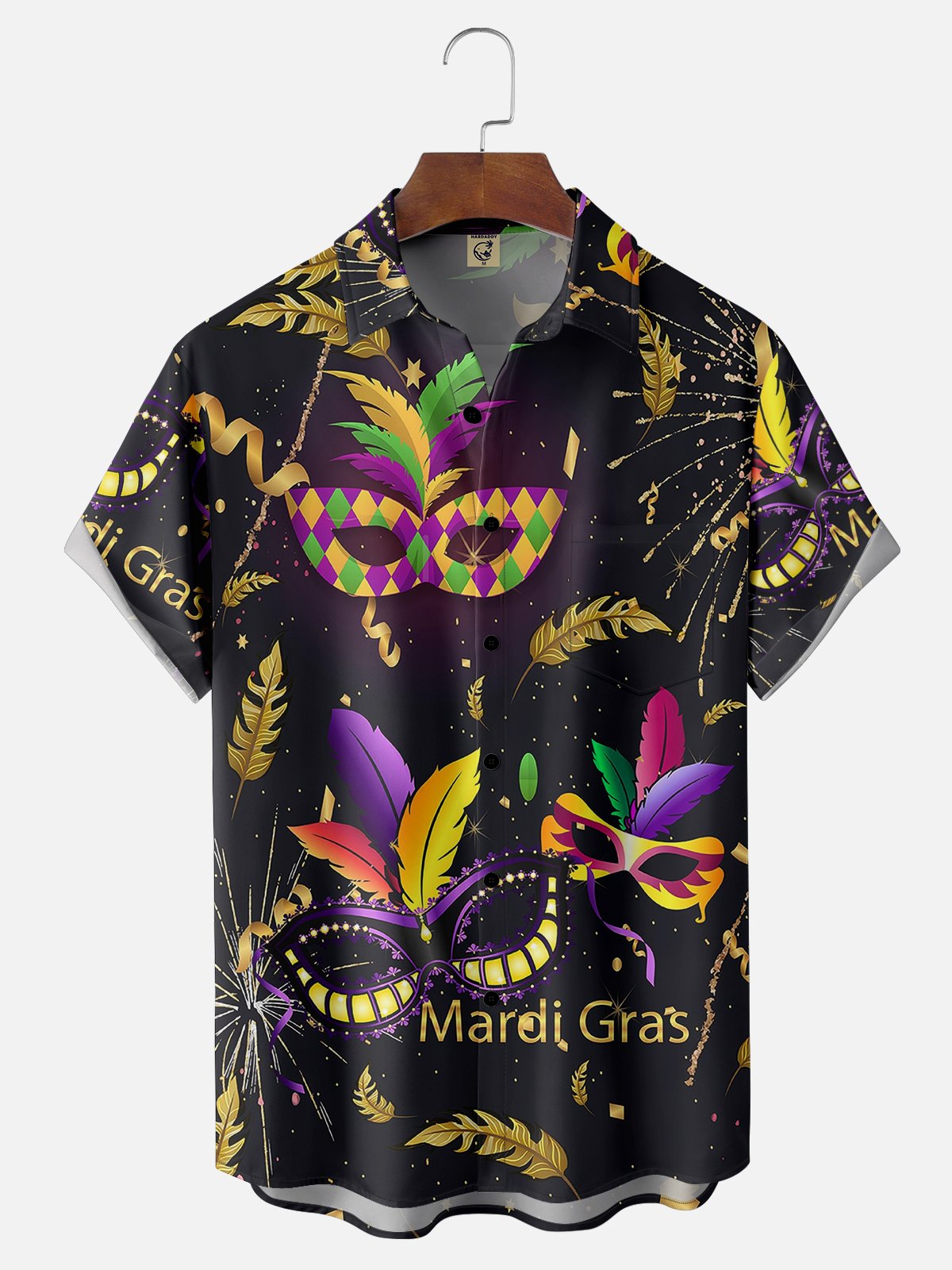 Mens Mardi Gras Carnival Masks Print Casual Breathable Short Sleeve Hawaiian Shirts