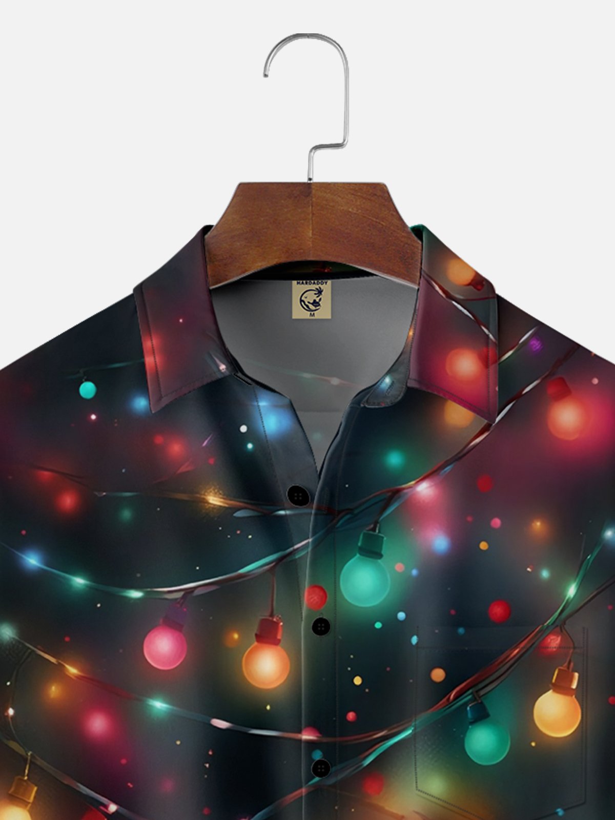 Moisture-wicking Christmas Art Colored Lights Chest Pocket Hawaiian Shirt