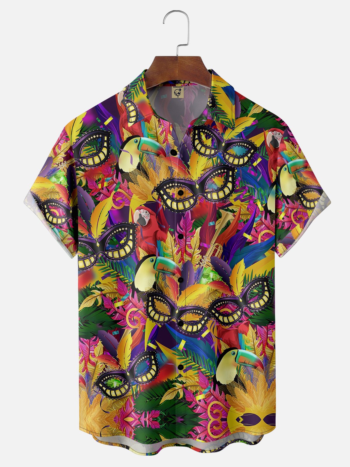 Mens Mardi Gras Carnival Masks Print Casual Breathable Short Sleeve Hawaiian Shirts