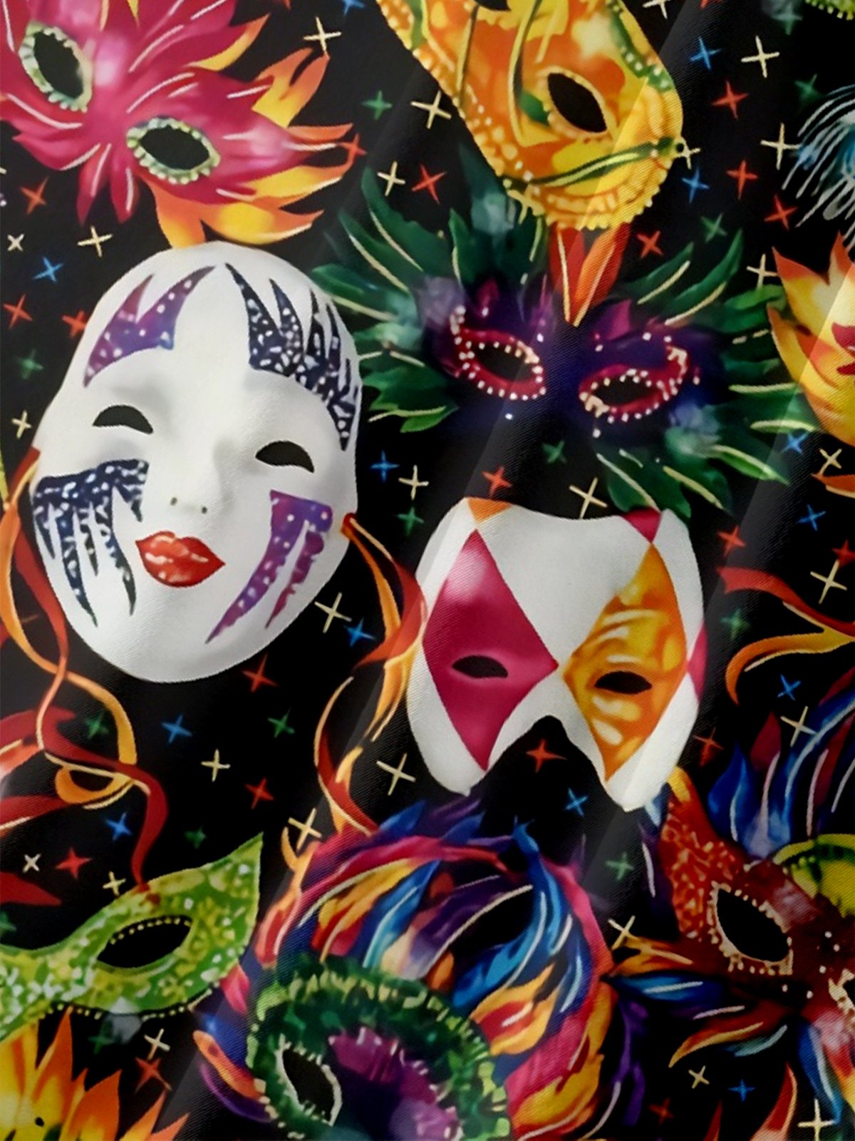 Mens Mardi Gras Carnival Masks Print Casual Breathable Short Sleeve Hawaiian Shirts