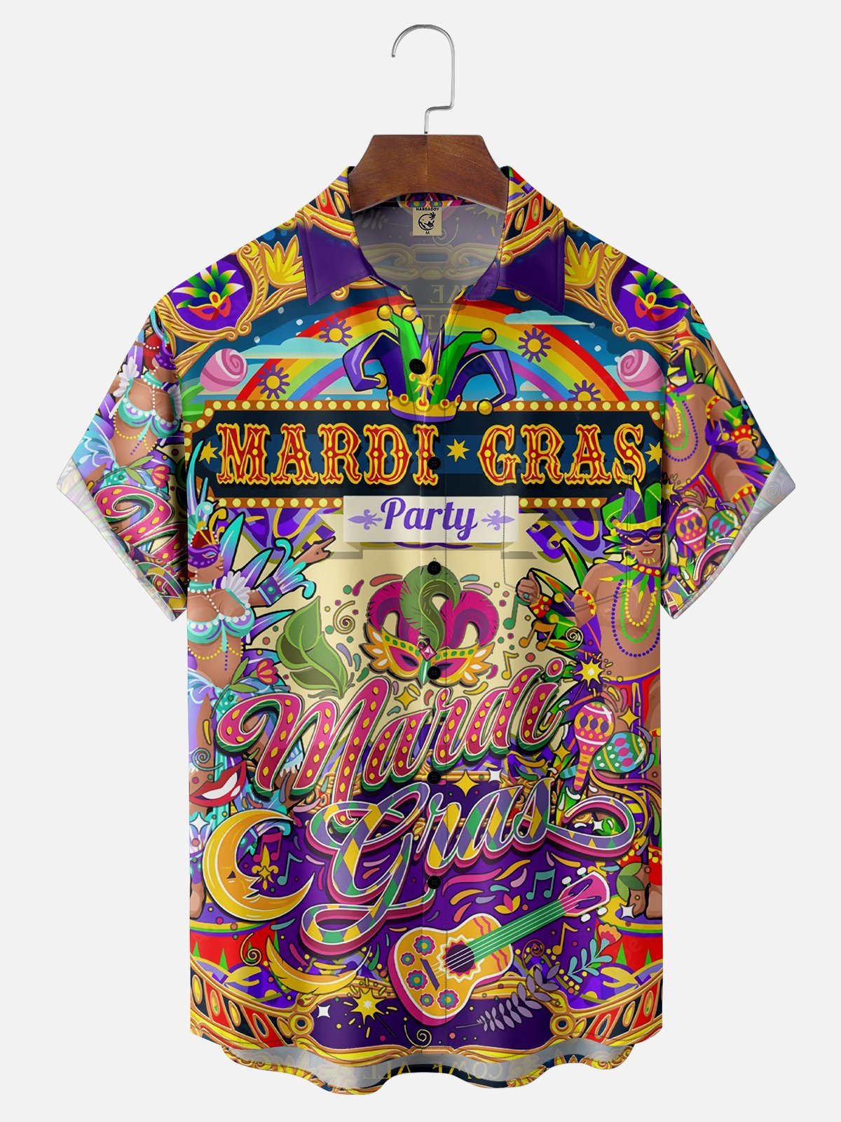 Moisture-wicking Mardi Gras Mask Guitar Chest Pocket Casual Shirt