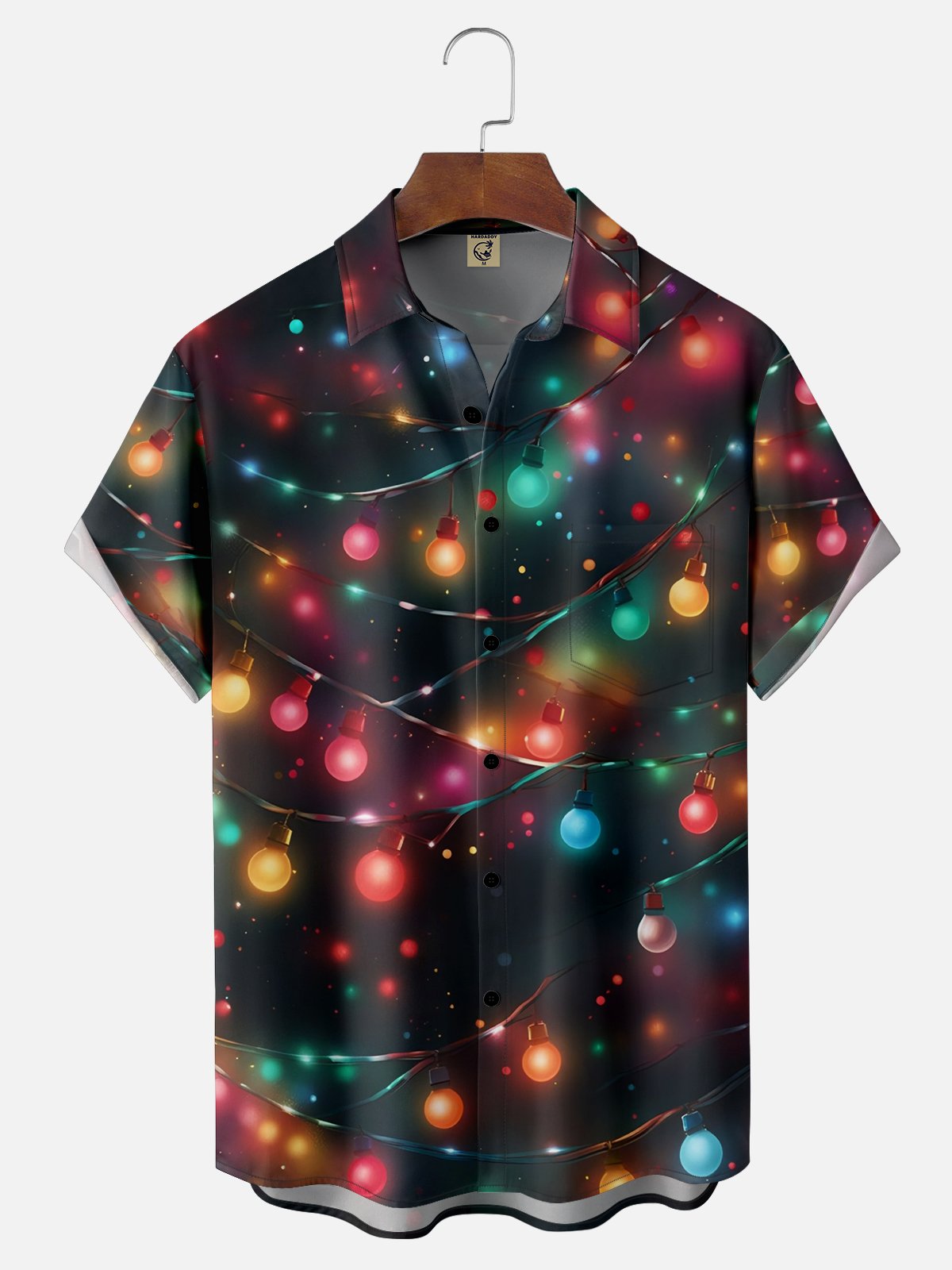 Moisture-wicking Christmas Art Colored Lights Chest Pocket Hawaiian Shirt