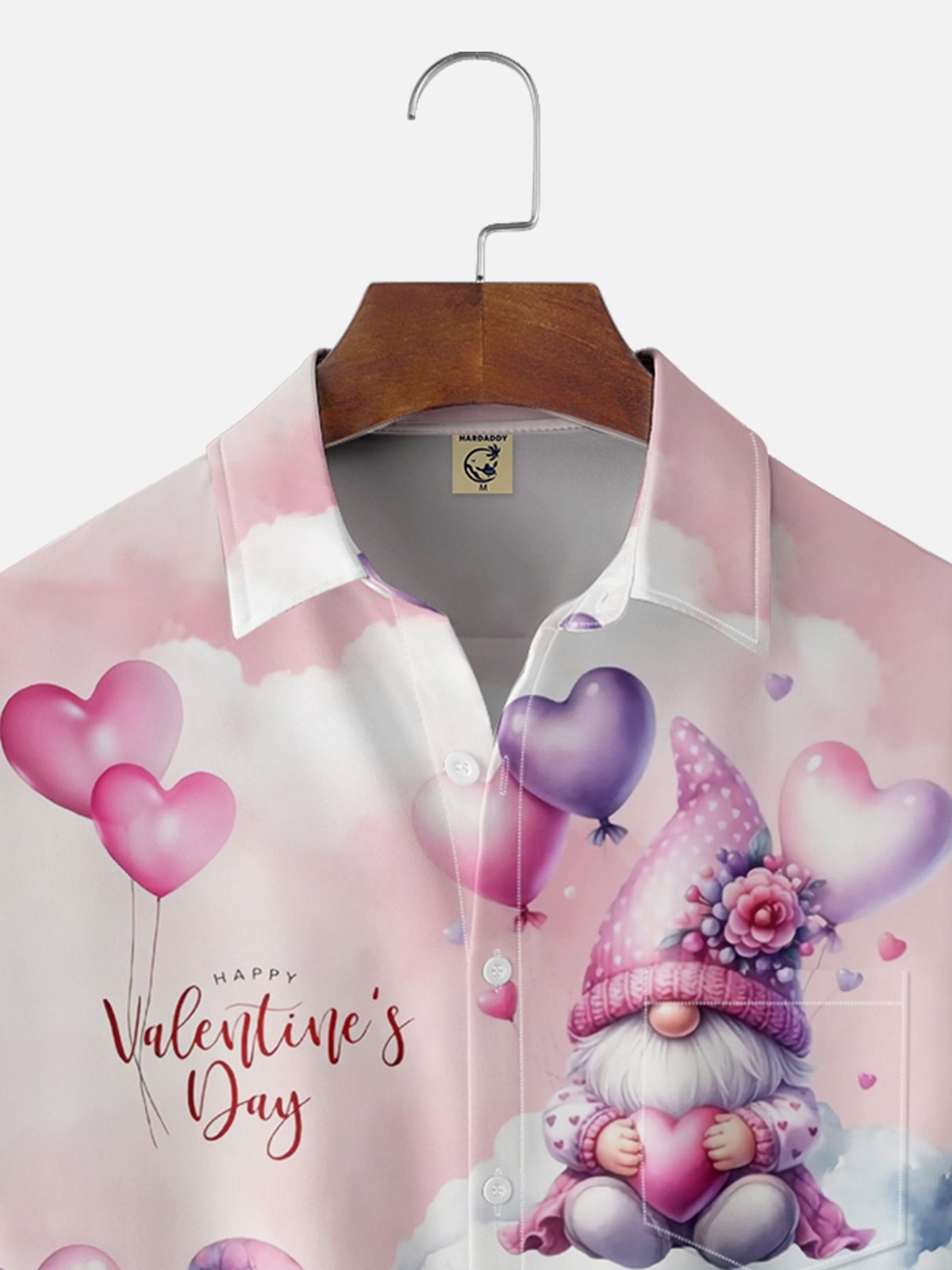 Moisture-wicking St Valentine Lover Heart Gnomes Chest Pocket Casual Shirt