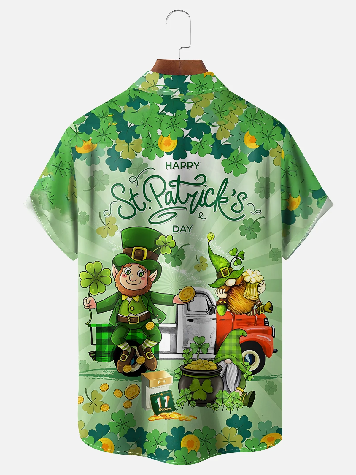 Moisture-wicking St. Patrick's Day Gnome Shamrock Chest Pocket Casual Shirt