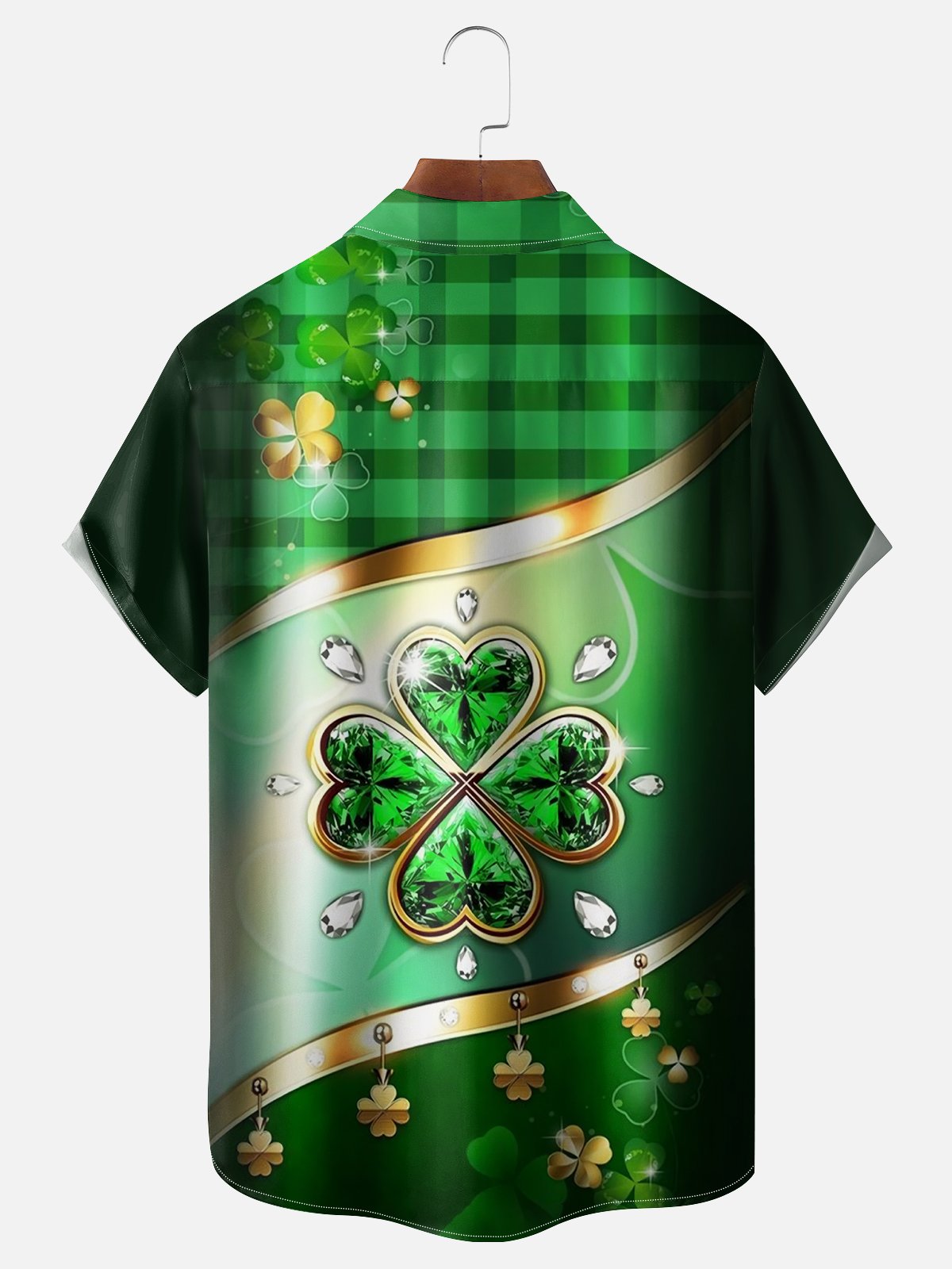 Moisture-wicking St. Patrick's Day Crystal Clover Chest Pocket Hawaiian Shirt