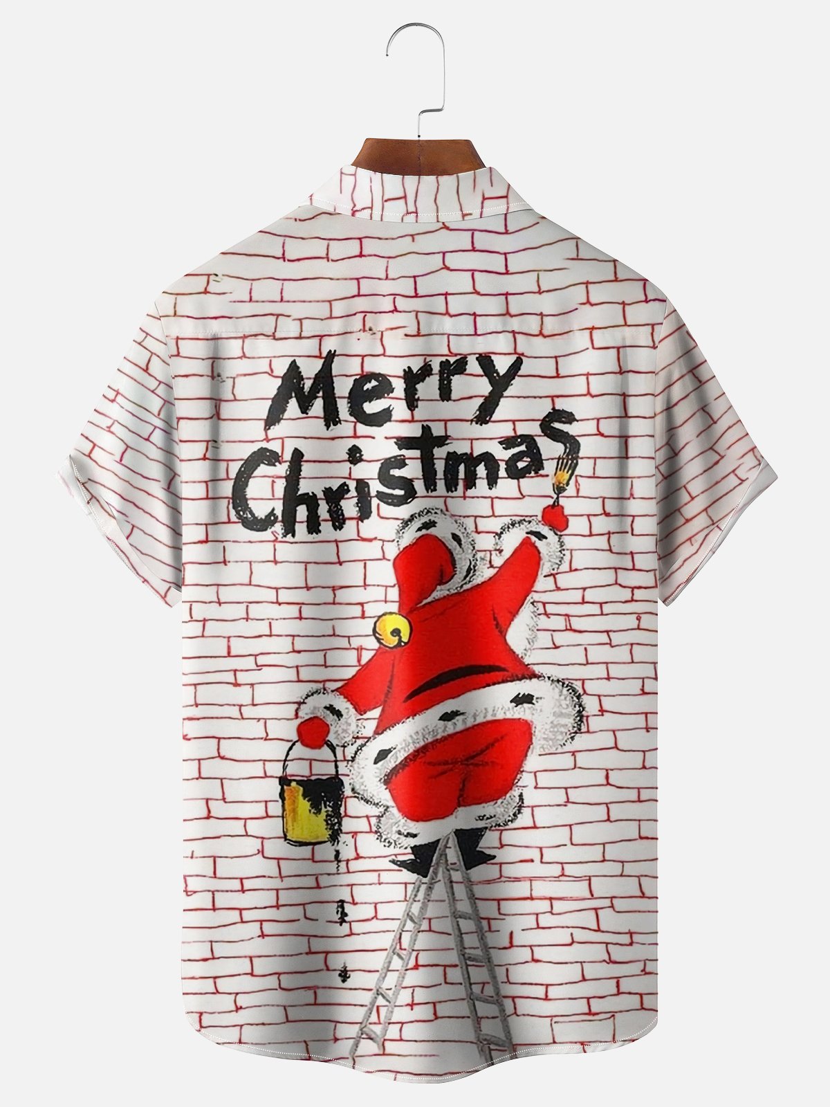 Moisture-wicking Christmas Santa Claus Chest Pocket Casual Shirt