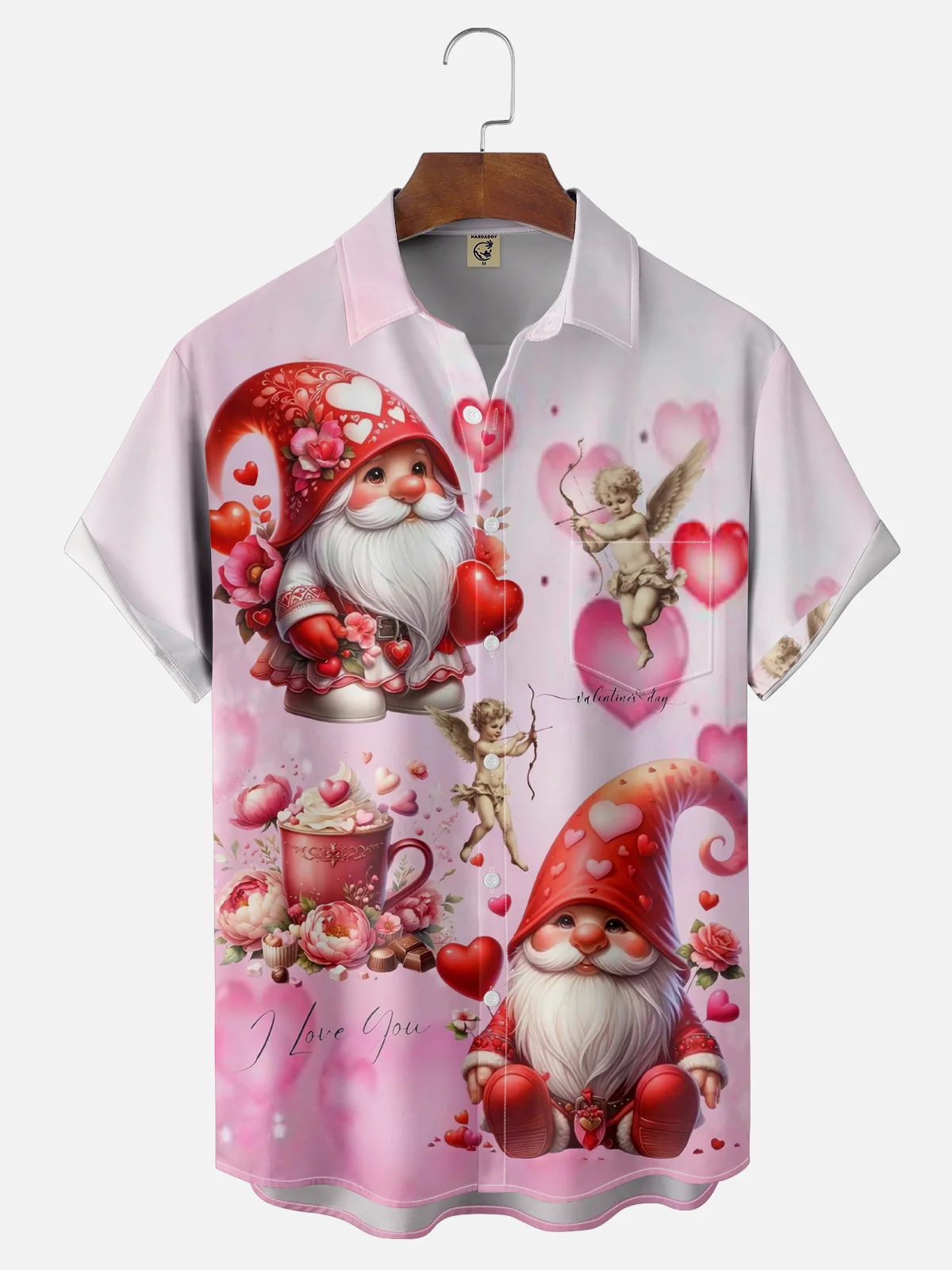 Moisture-wicking St Valentine Lover Heart Gnomes Chest Pocket Casual Shirt