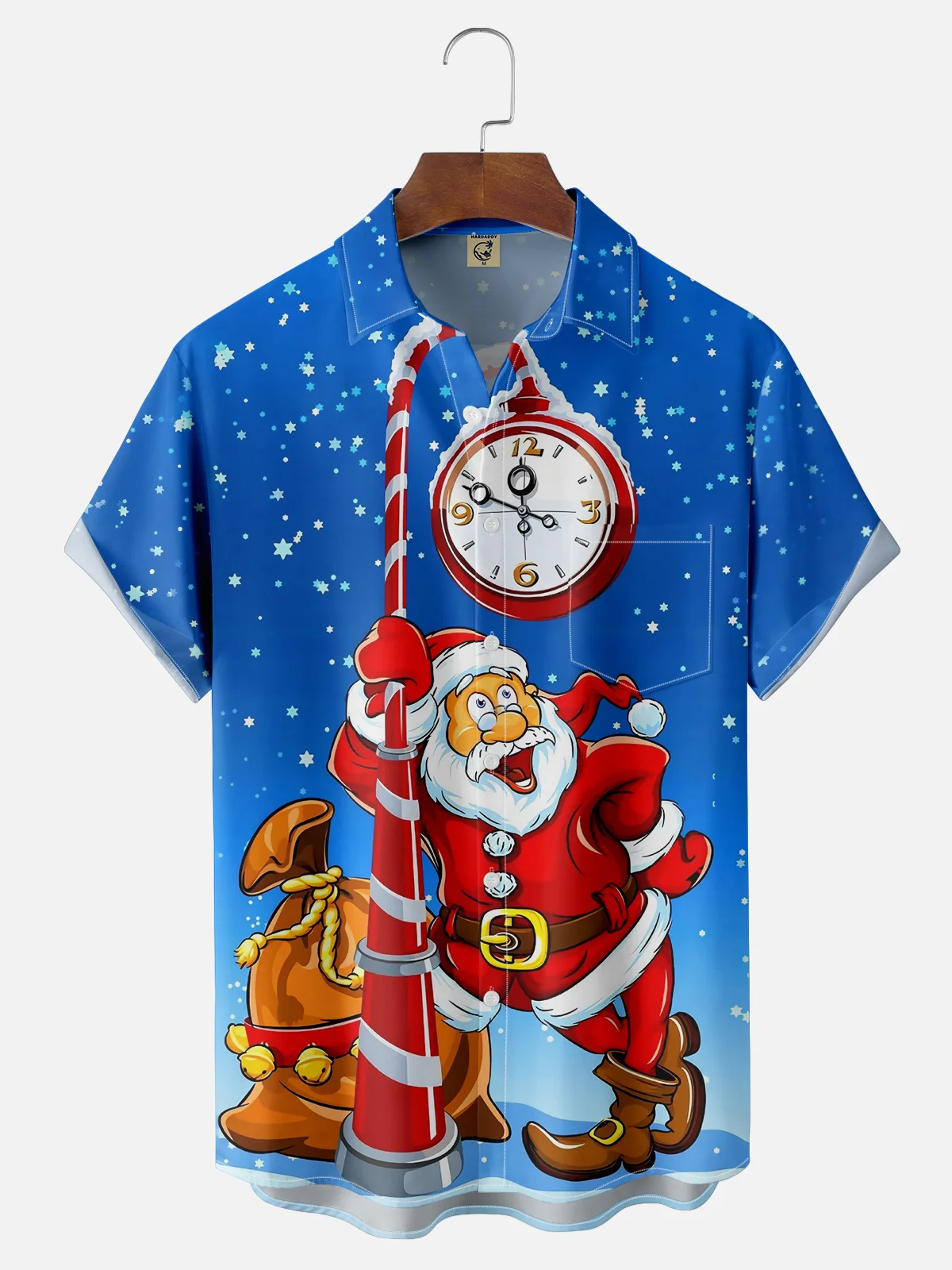 Moisture-wicking Christmas Santa Claus Chest Pocket Casual Shirt