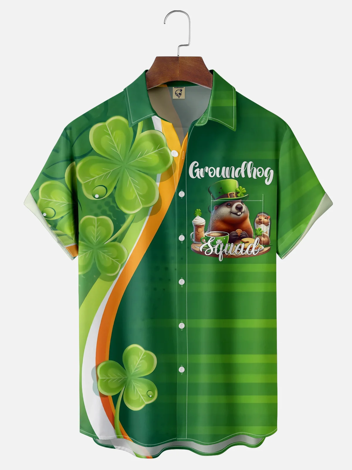 Moisture Wicking St. Patrick's Day Groundhog Day Chest Pocket Casual Shirt