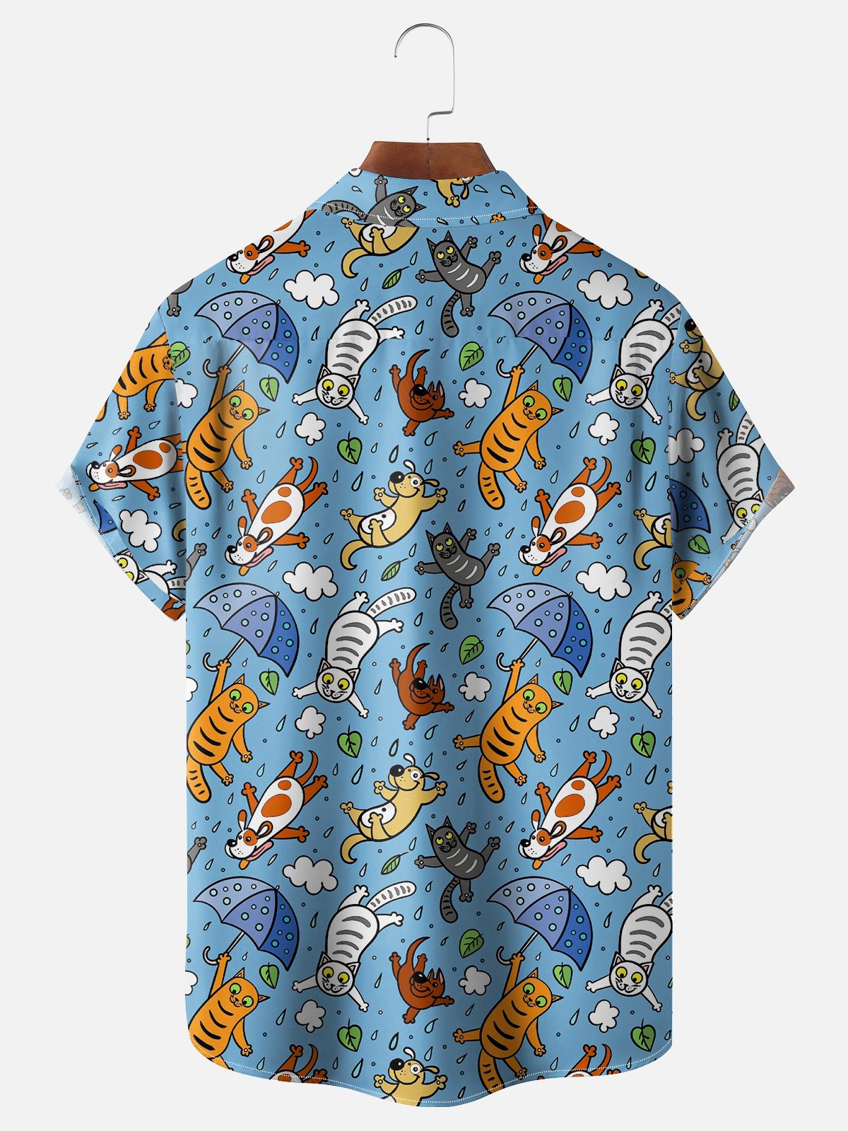 Moisture-wicking Cartoon Cats Chest Pocket Casual Shirt