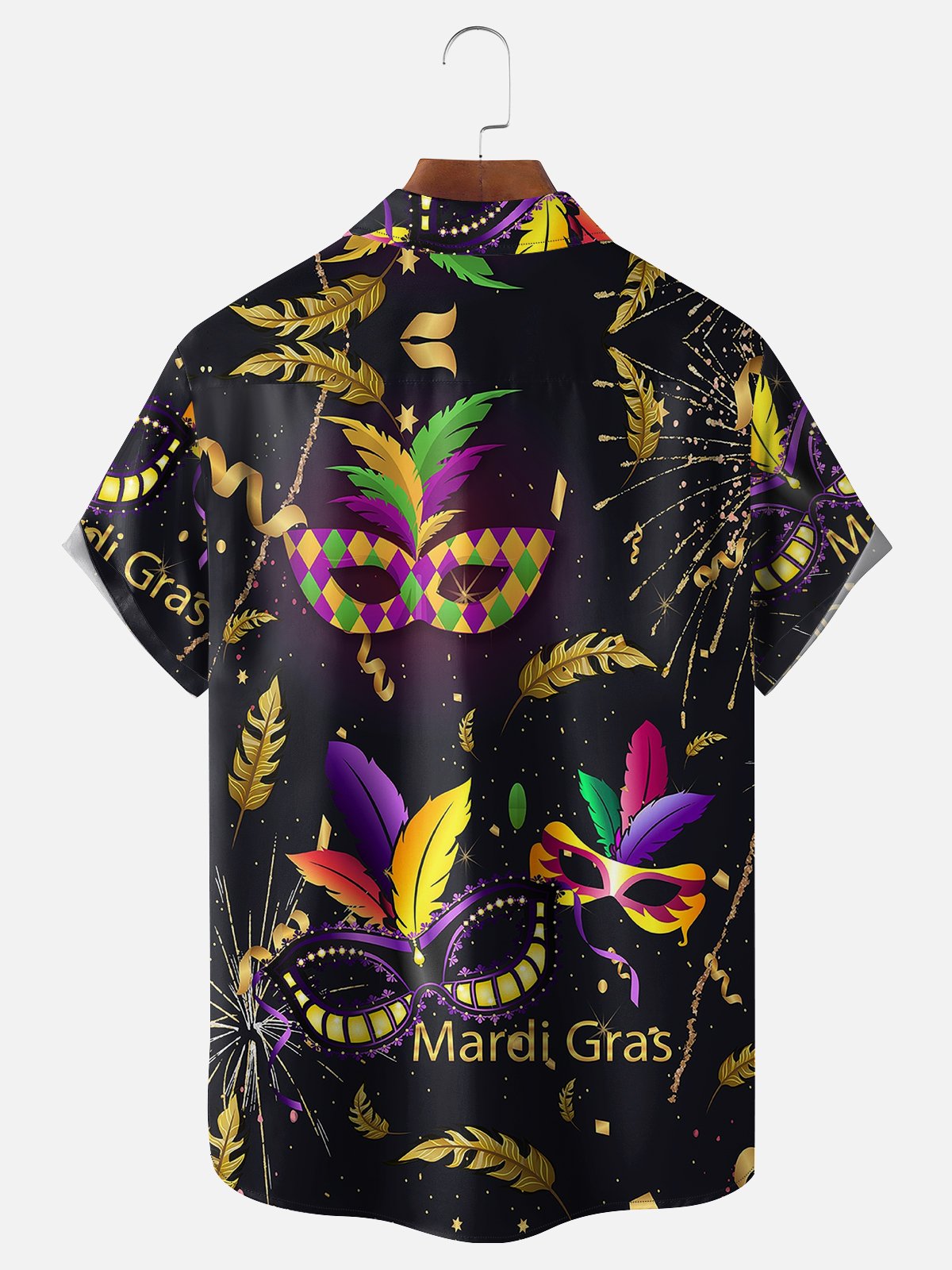 Mens Mardi Gras Carnival Masks Print Casual Breathable Short Sleeve Hawaiian Shirts