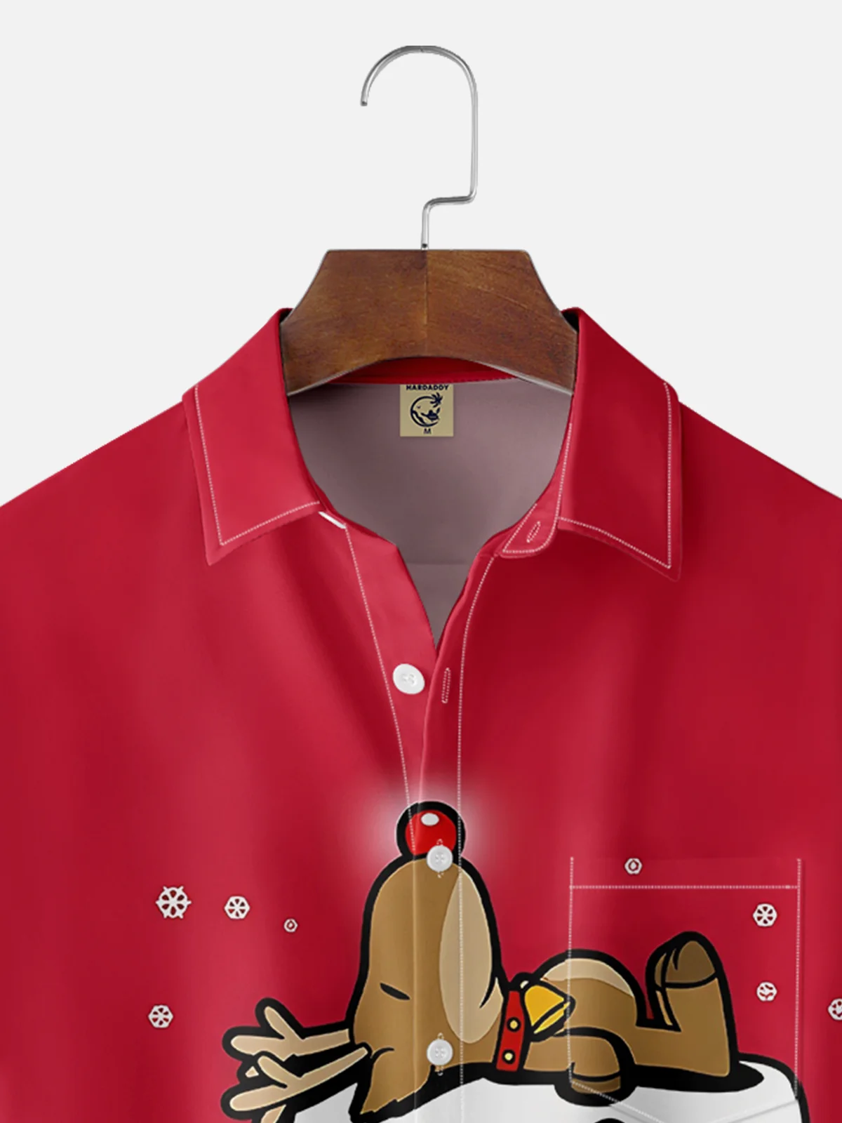 Moisture-wicking Christmas Charlie Santa and Elk Chest Pocket Hawaiian Shirt