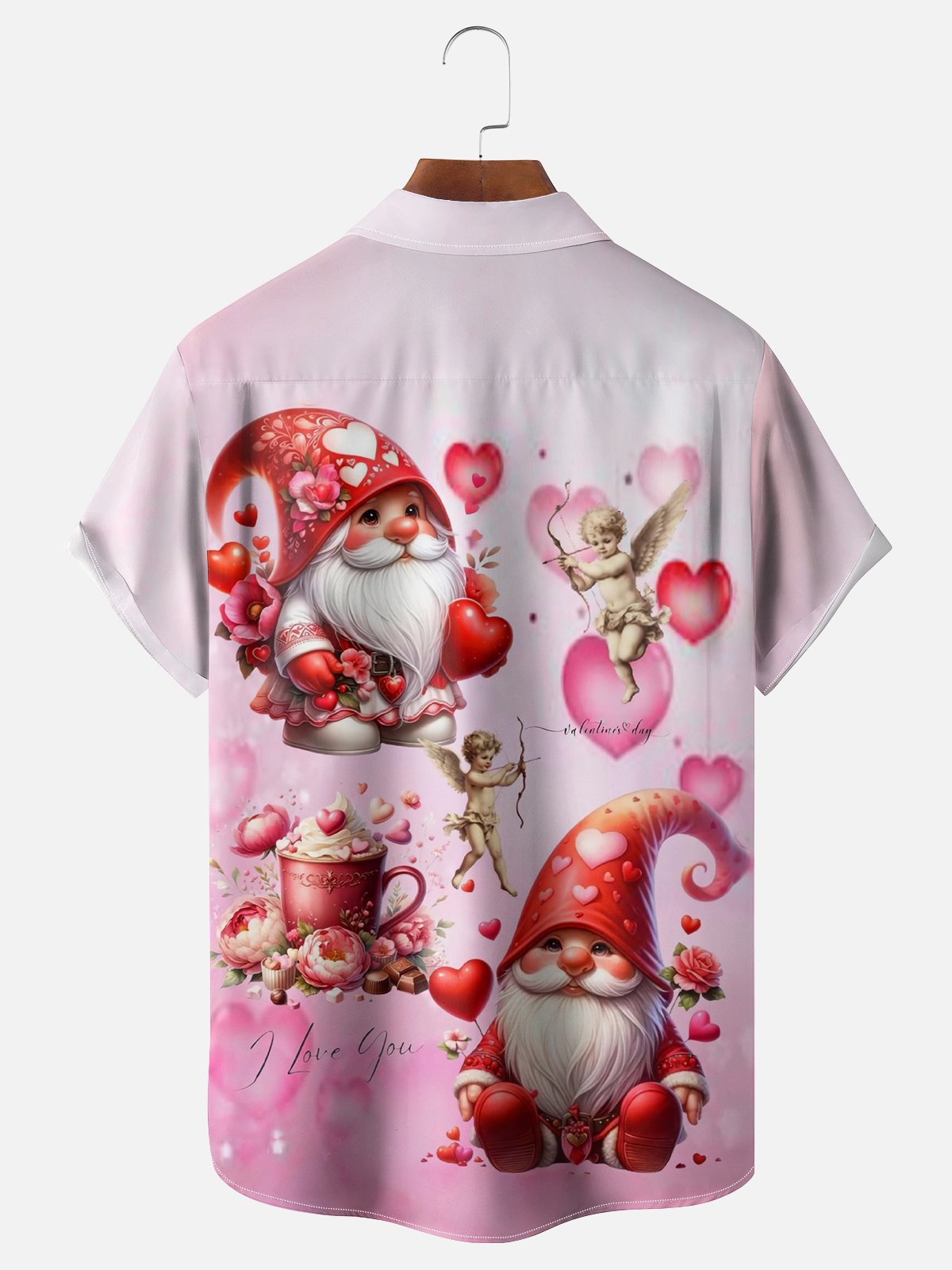 Moisture-wicking St Valentine Lover Heart Gnomes Chest Pocket Casual Shirt