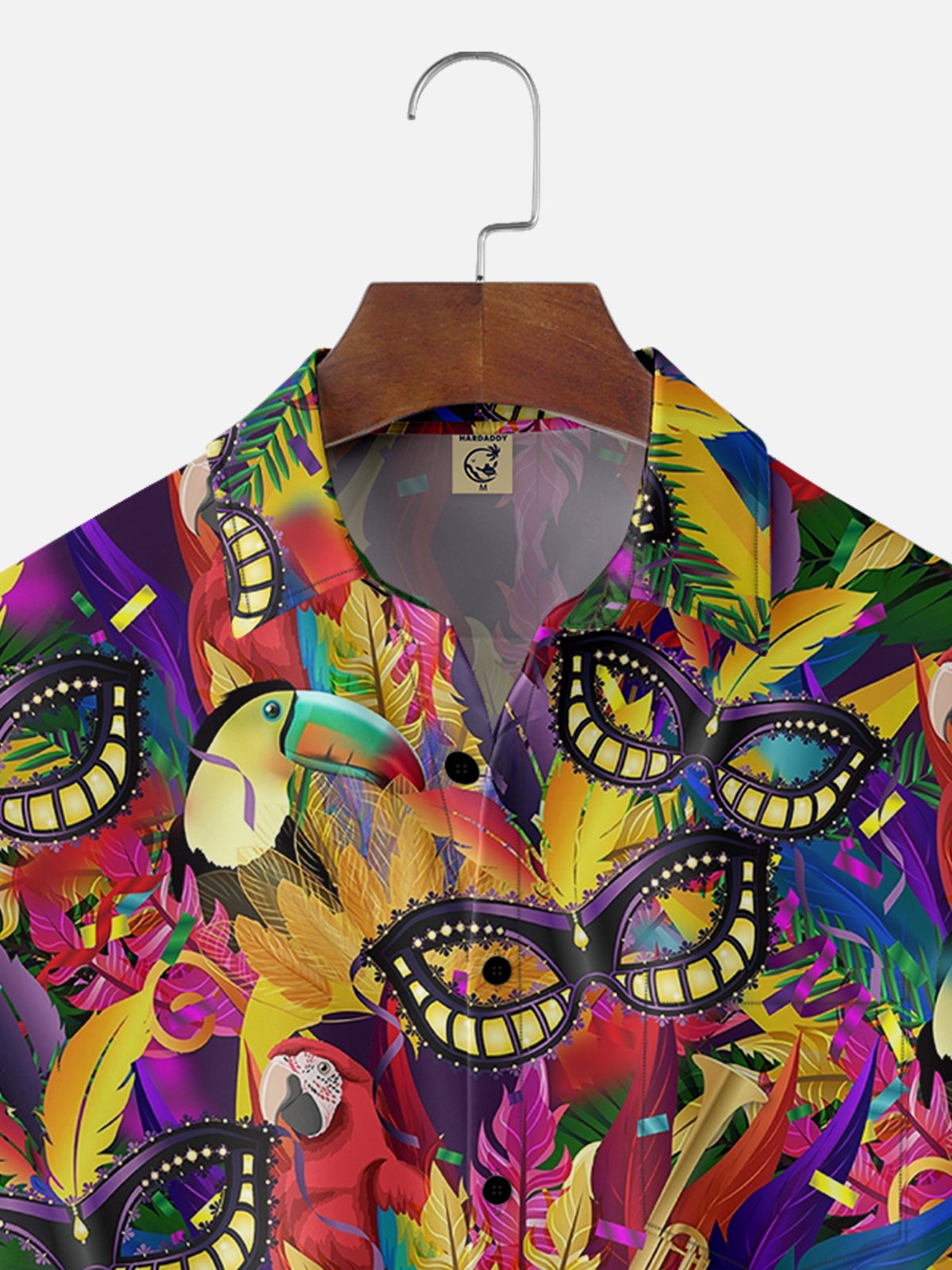 Mens Mardi Gras Carnival Masks Print Casual Breathable Short Sleeve Hawaiian Shirts