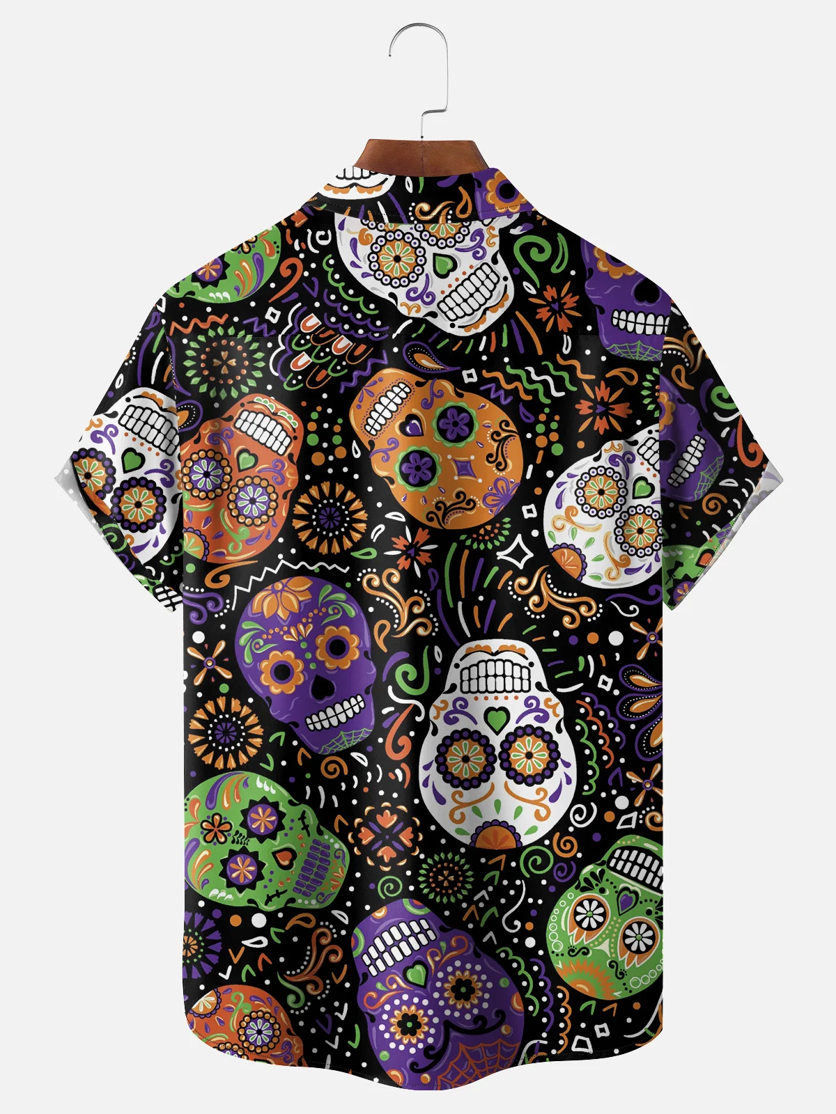 Mens Mardi Gras Skull Art Rock Roll Print Casual Breathable Short Sleeve Hawaiian Shirts