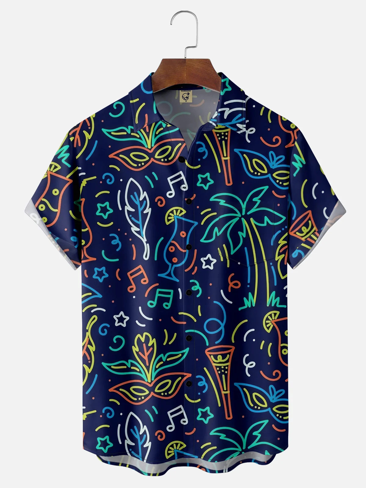 Mens Mardi Gras Carnival Print Casual Breathable Short Sleeve Hawaiian Shirts