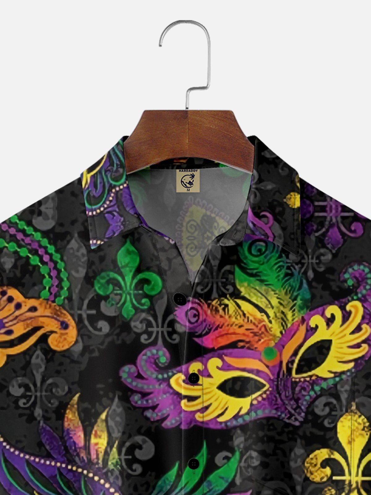 Mens Mardi Gras Carnival Masks Fleur de lis Print Casual Breathable Short Sleeve Hawaiian Shirts