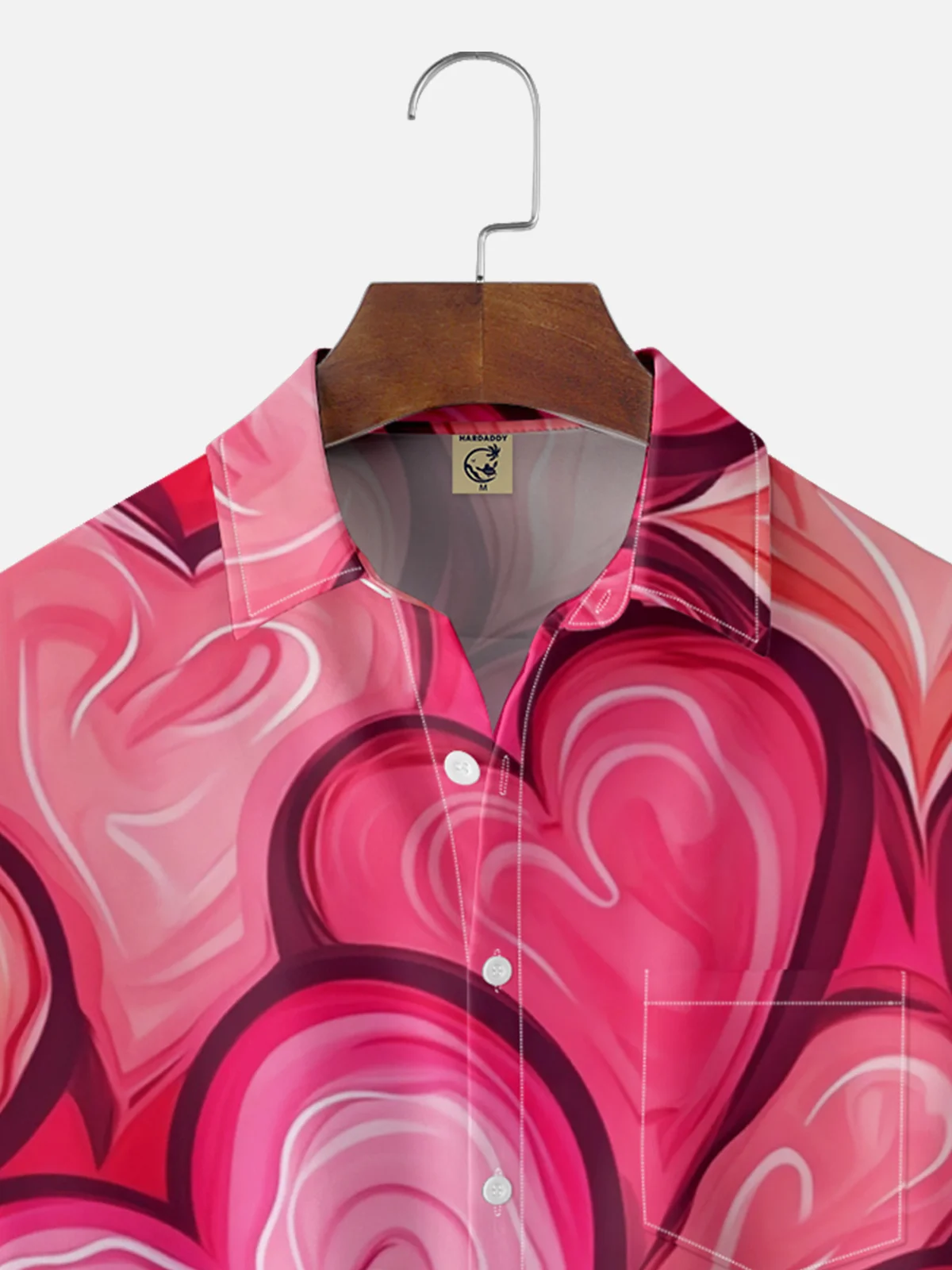 Moisture-wicking Valentine's Day Pink Heart Art Chest Pocket Hawaiian Shirt