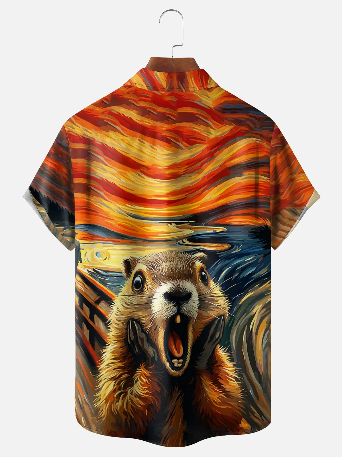 Moisture-wicking Groundhog Day Oil Painting Chest Pocket Casual Shirt