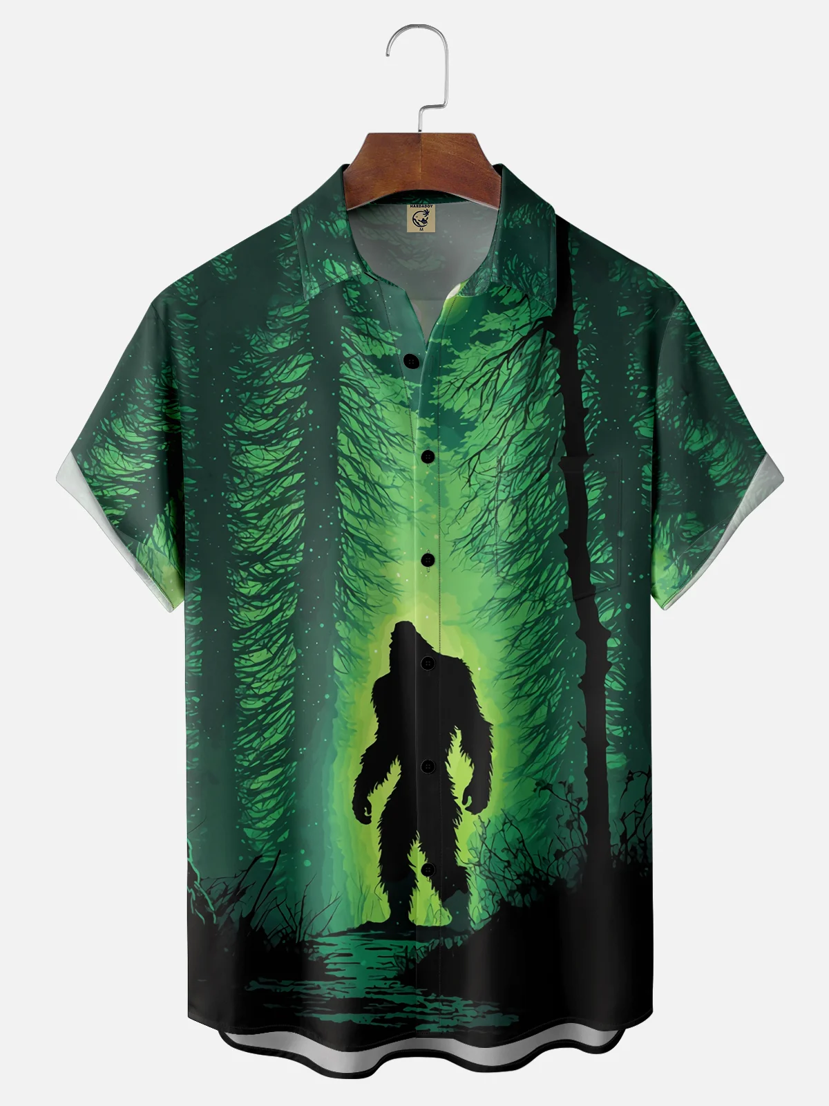 Moisture Wicking Hawaiian Bigfoot Chest Pocket Casual Shirt