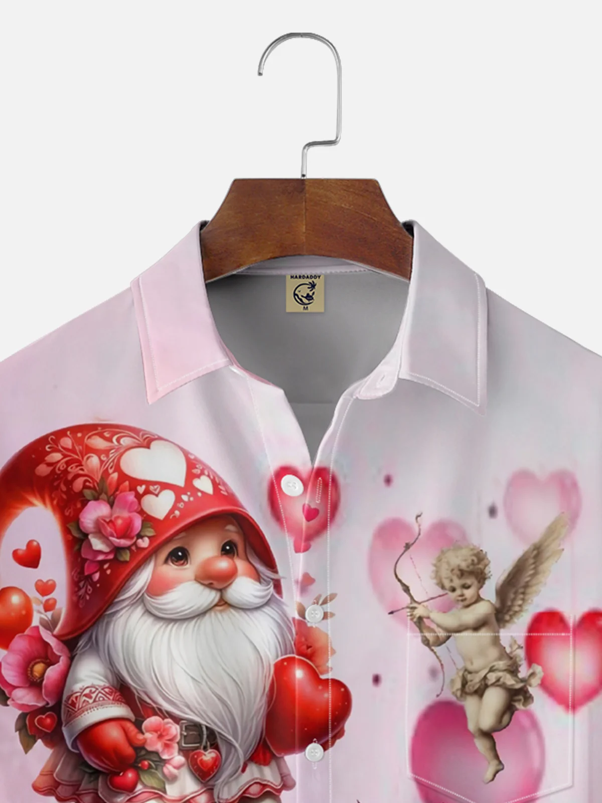 Moisture-wicking St Valentine Lover Heart Gnomes Chest Pocket Casual Shirt