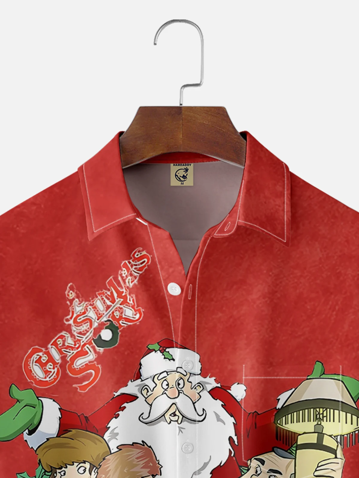 Moisture-wicking Red Christmas Story Art Illustration Chest Pocket Hawaiian Shirt