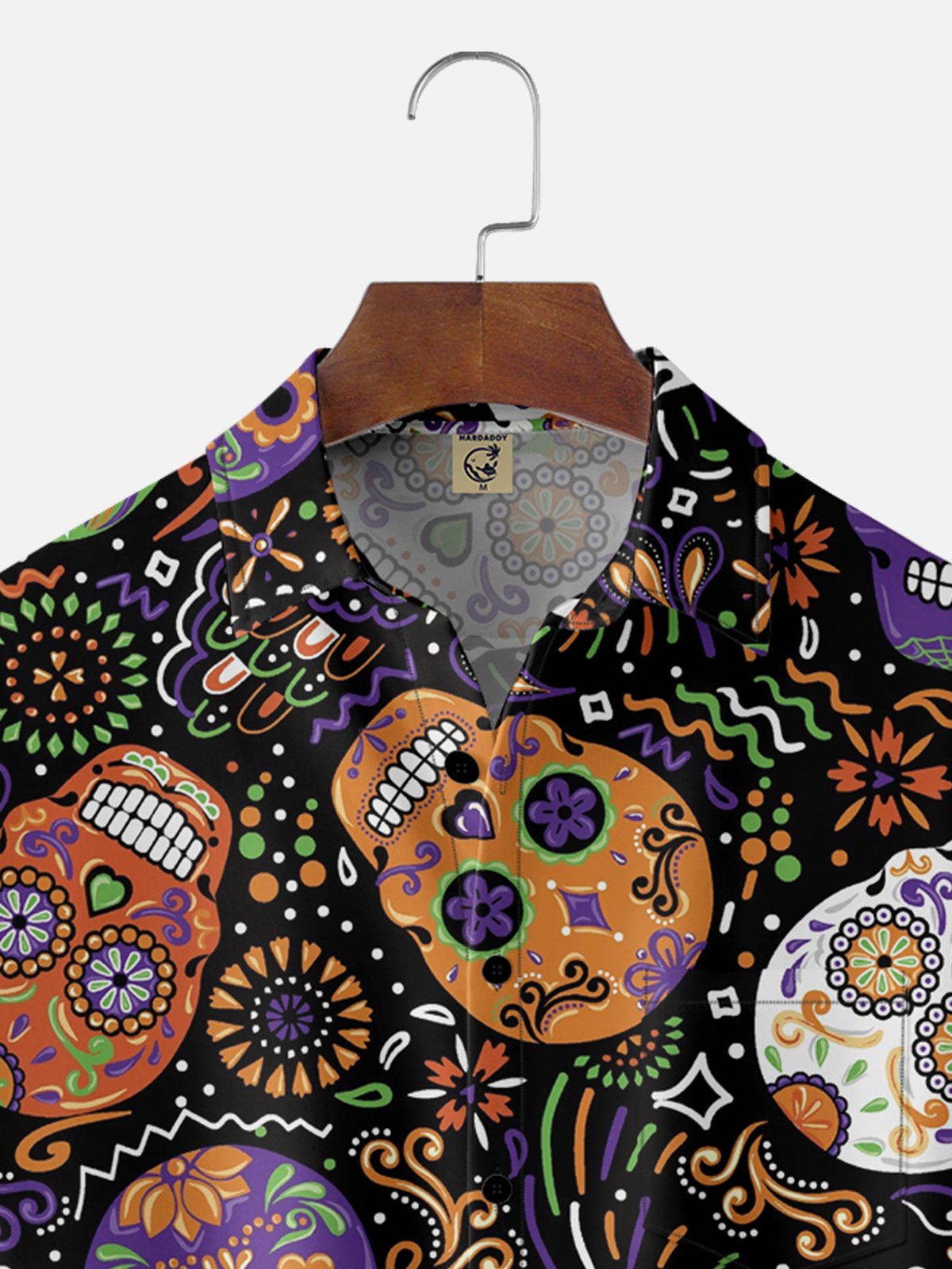 Mens Mardi Gras Skull Art Rock Roll Print Casual Breathable Short Sleeve Hawaiian Shirts