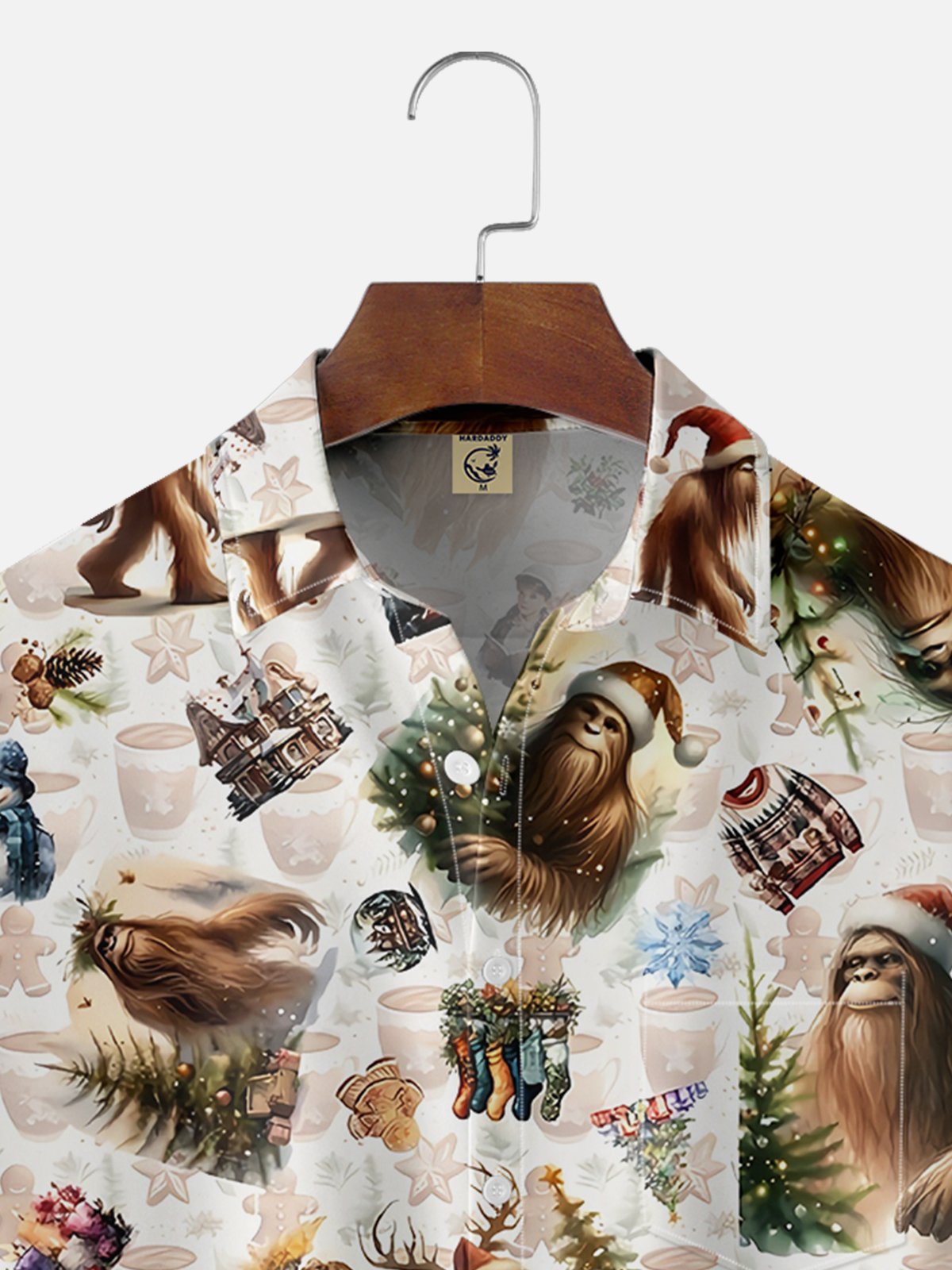 Moisture-wicking Christmas Bigfoot Santa Chest Pocket Hawaiian Shirt