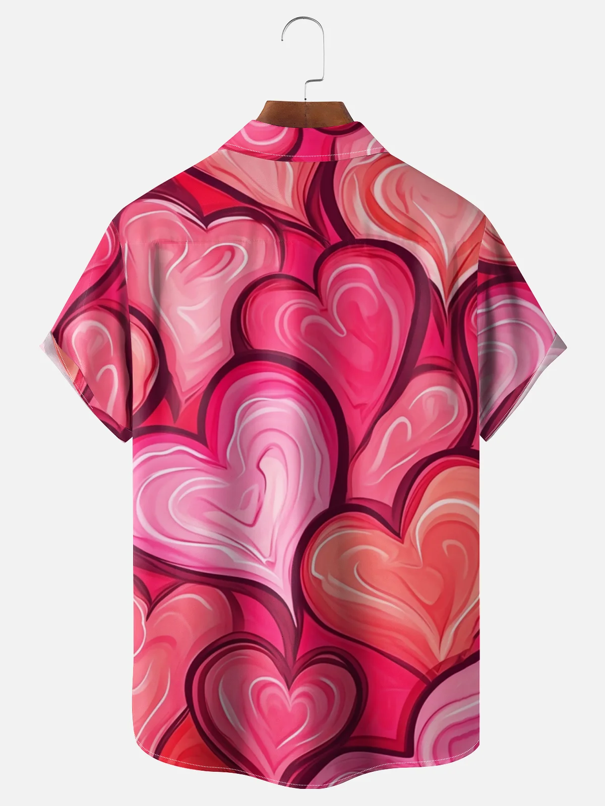 Moisture-wicking Valentine's Day Pink Heart Art Chest Pocket Hawaiian Shirt