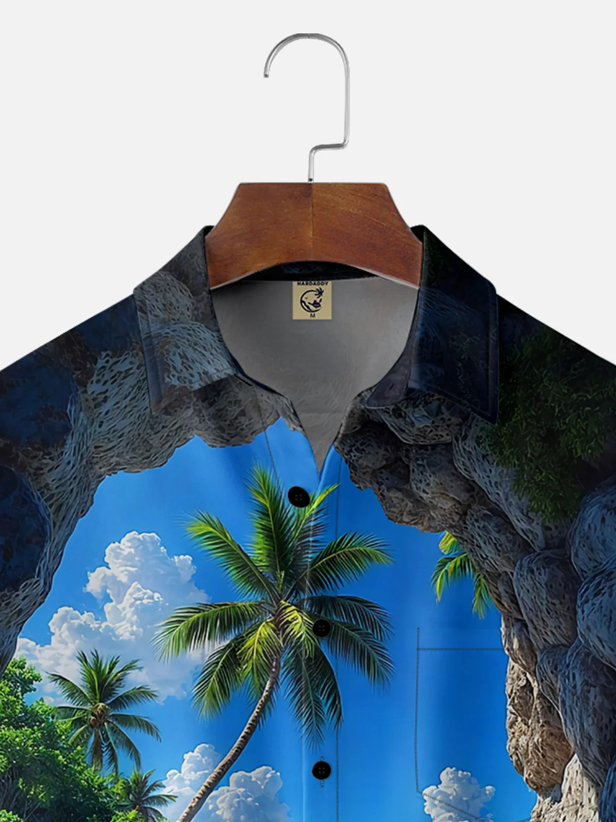 Moisture-wicking Palm Tree Seaside Vacation Chest Pocket Hawaiian Shirt