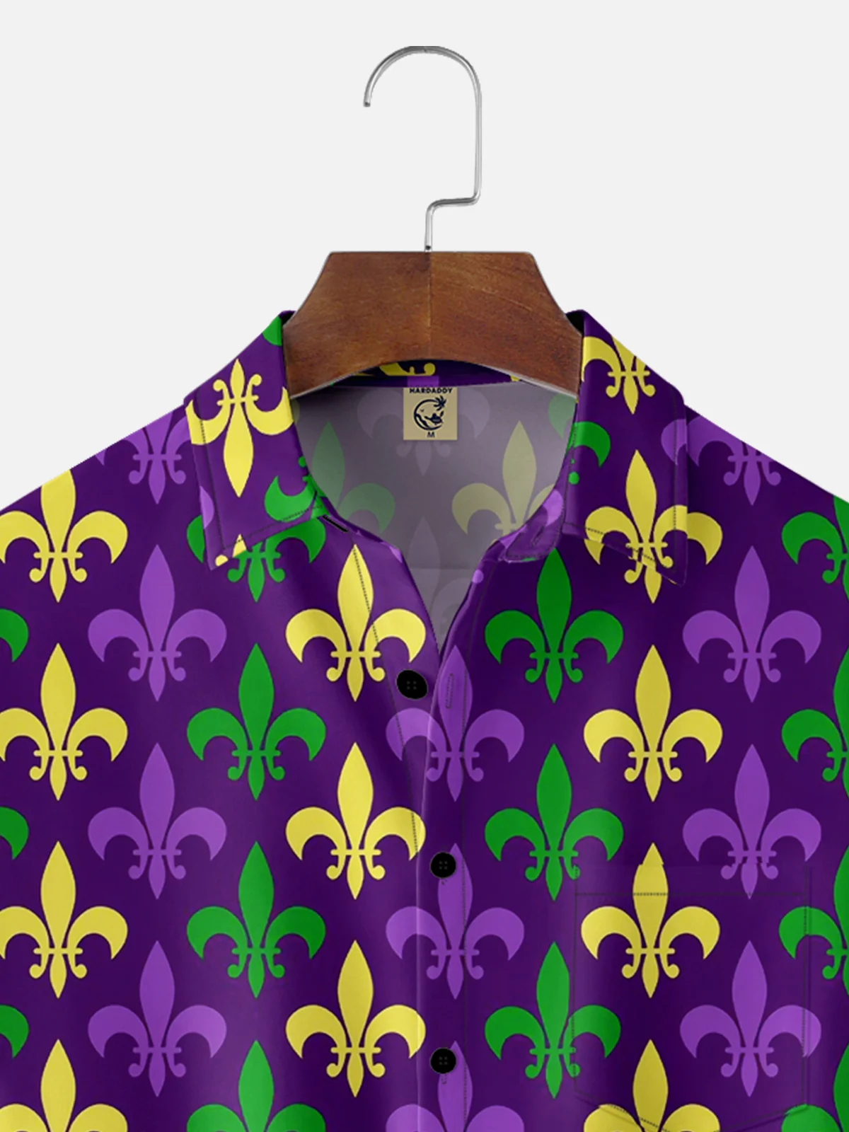 Moisture-wicking Mardi Gras Carnival Fleur de Lis Lily Floral Chest Pocket Casual Shirt