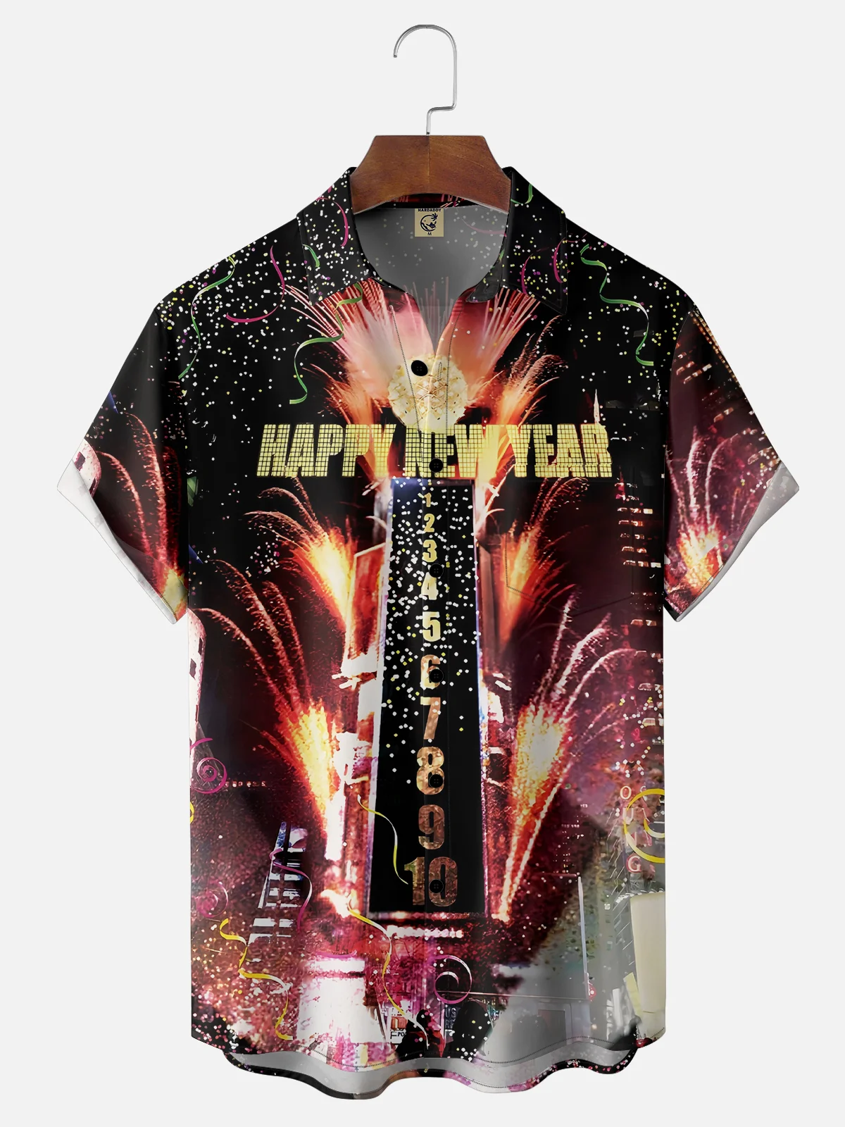 Moisture-wicking Happy New Year Artistic Font New York Chest Pocket Hawaiian Shirt