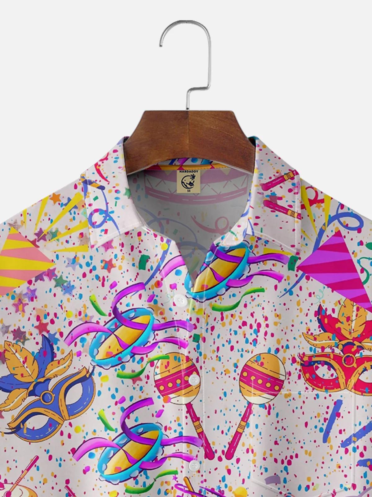 Moisture-wicking Mardi Gras Mask Musical Instrument Chest Pocket Casual Shirt
