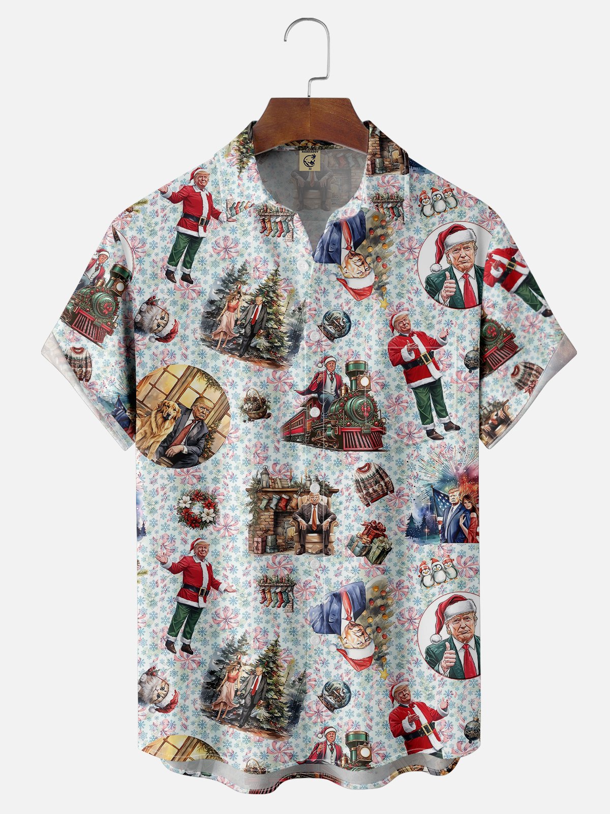 Moisture-wicking Christmas Trump Santa Claus Chest Pocket Hawaiian Shirt