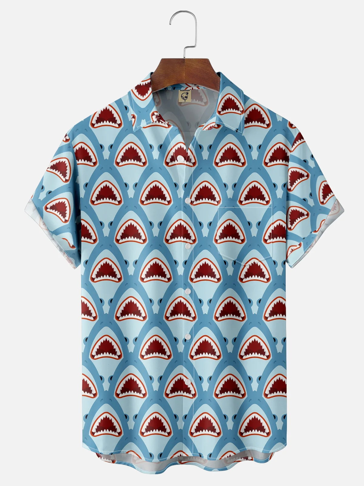 Moisture Wicking Hawaiian Sharks Chest Pocket Casual Shirt