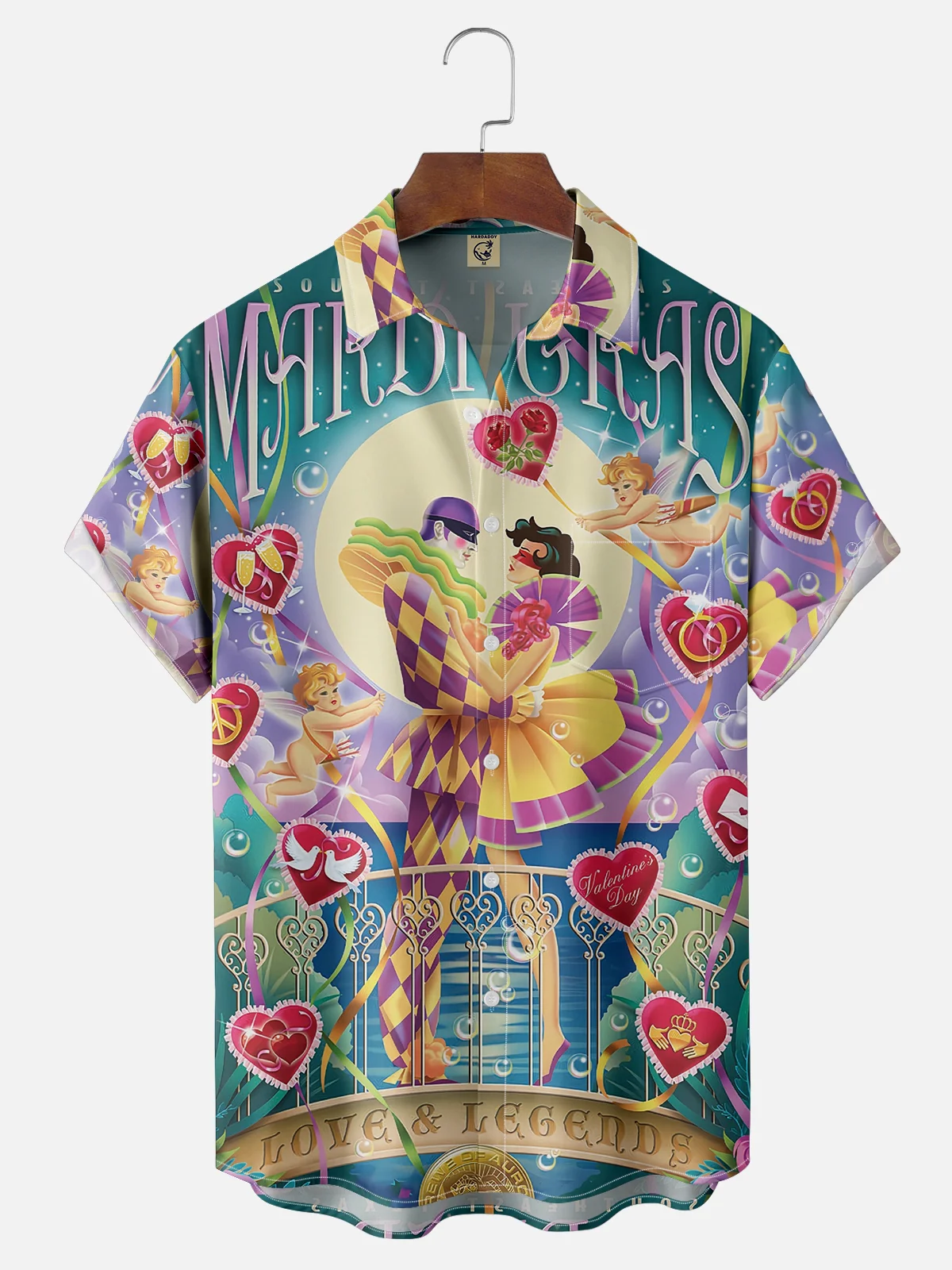 Moisture-wicking Mardi Gras Art Illustration Chest Pocket Hawaiian Shirt