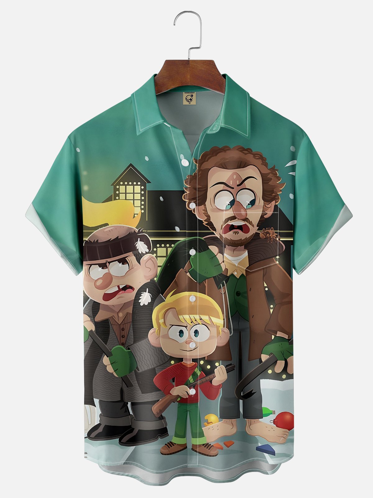 Moisture-wicking Christmas Home Alone Art Illustration Chest Pocket Hawaiian Shirt