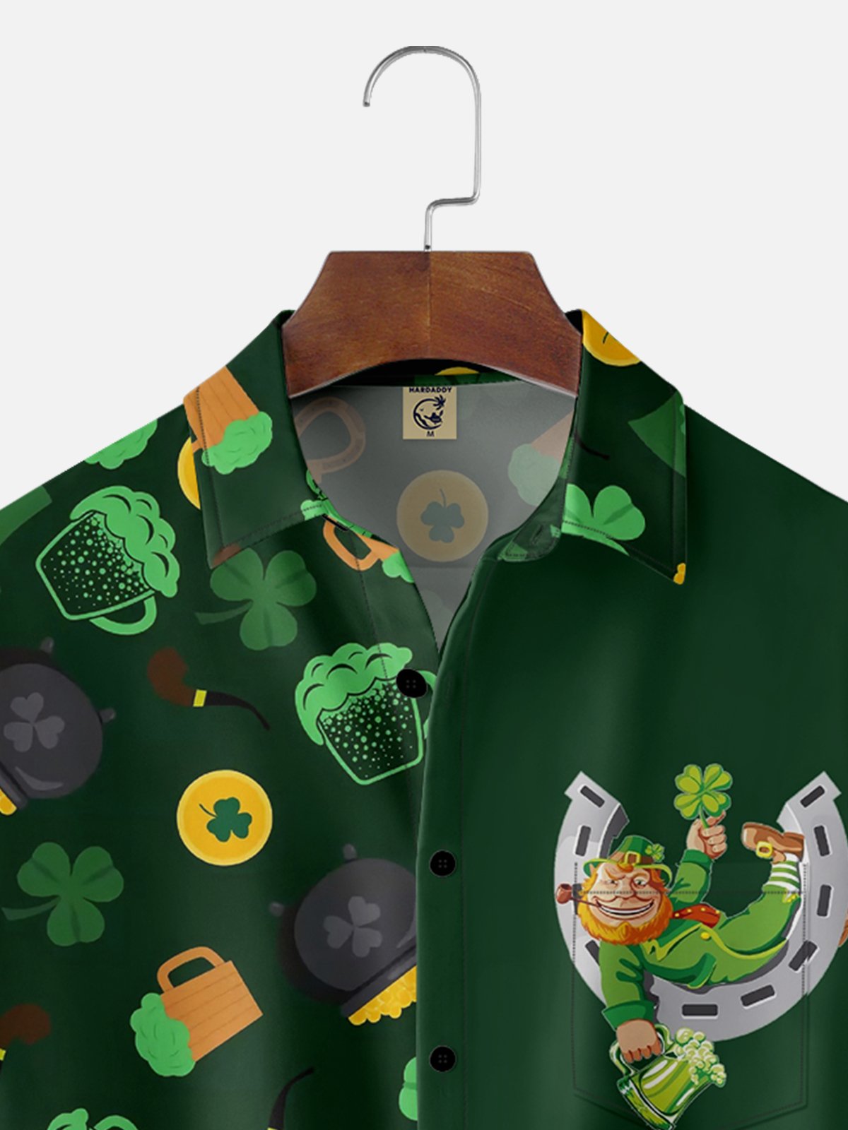 Moisture-wicking St. Patrick's Day Gnome Beer Shamrock Chest Pocket Casual Shirt